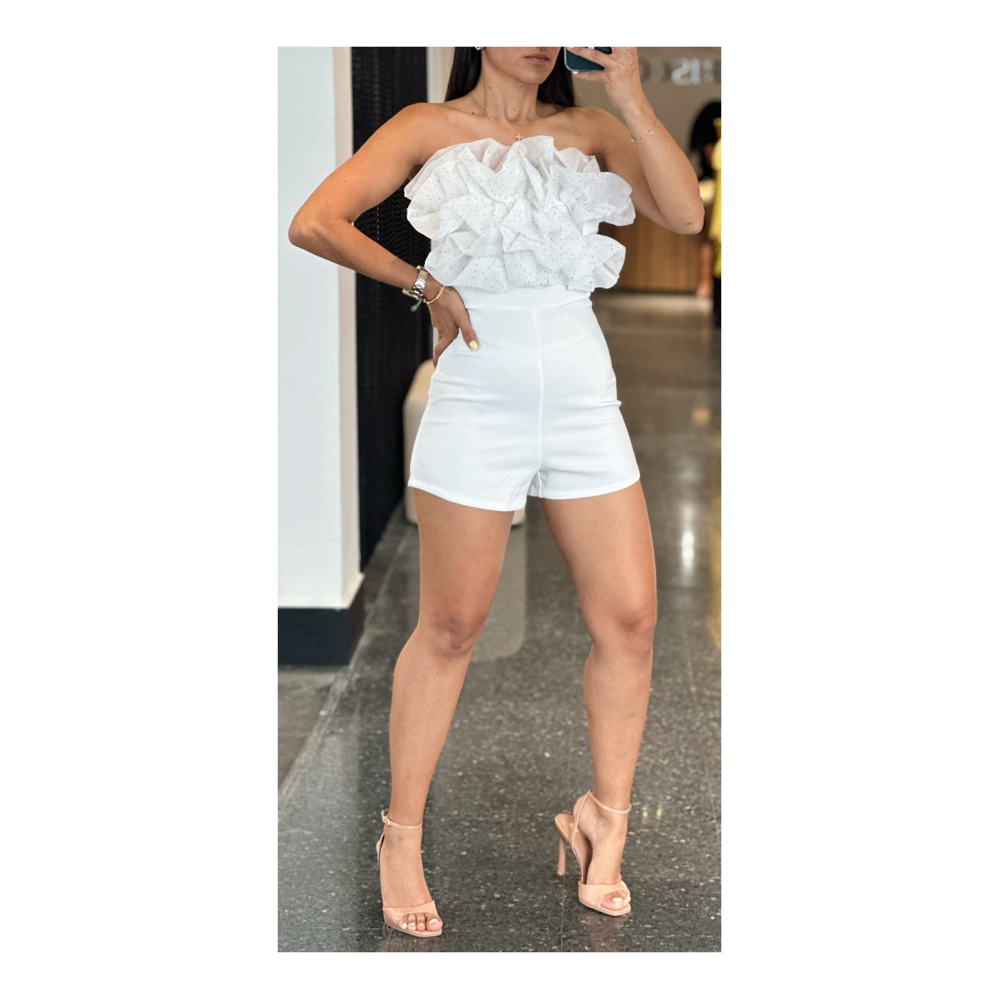 White Organza Ruffle Romper