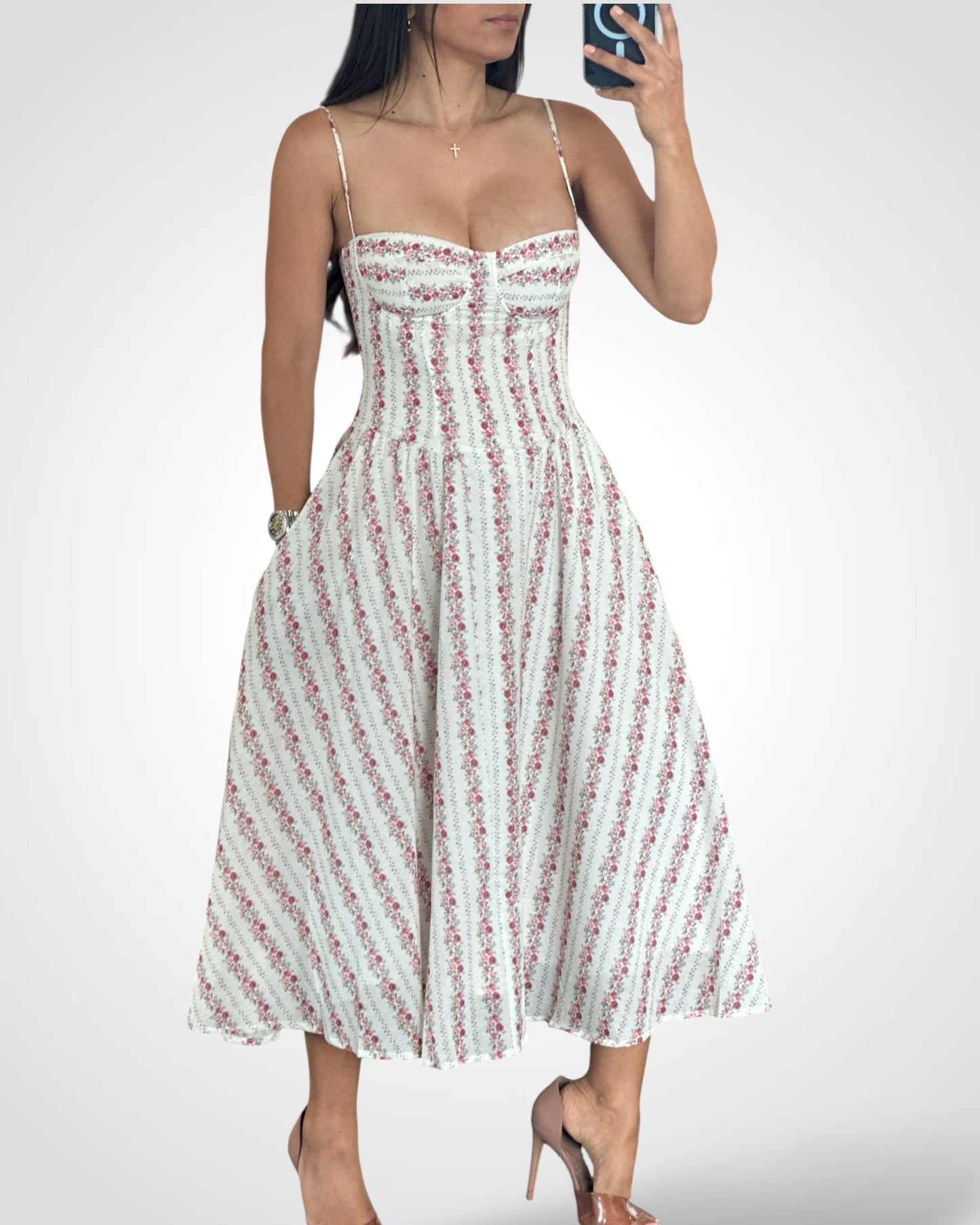 SJQ-Burgundy Underwire Sleeveless Long Midi Dress