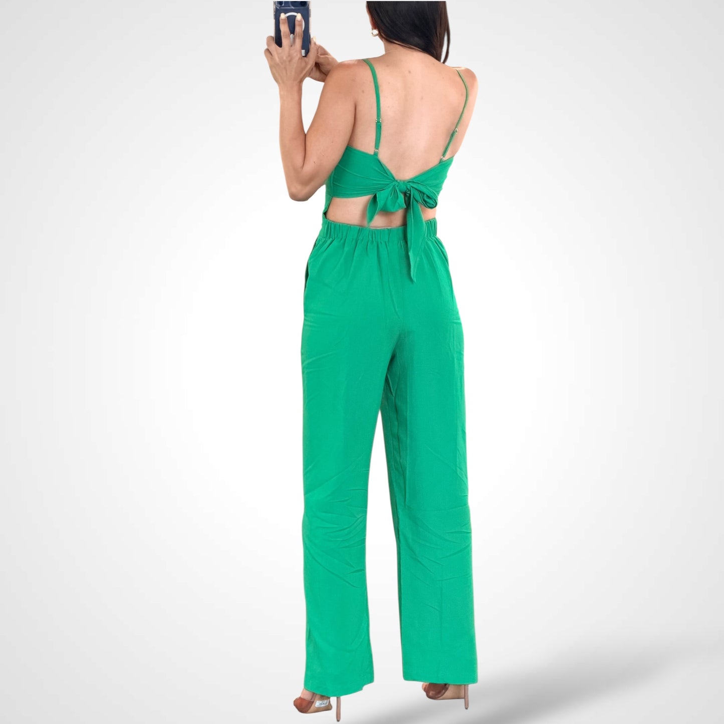 SOLID SLEEVELESS CUTOUT DETAIL OPEN BACK JUMPSUIT