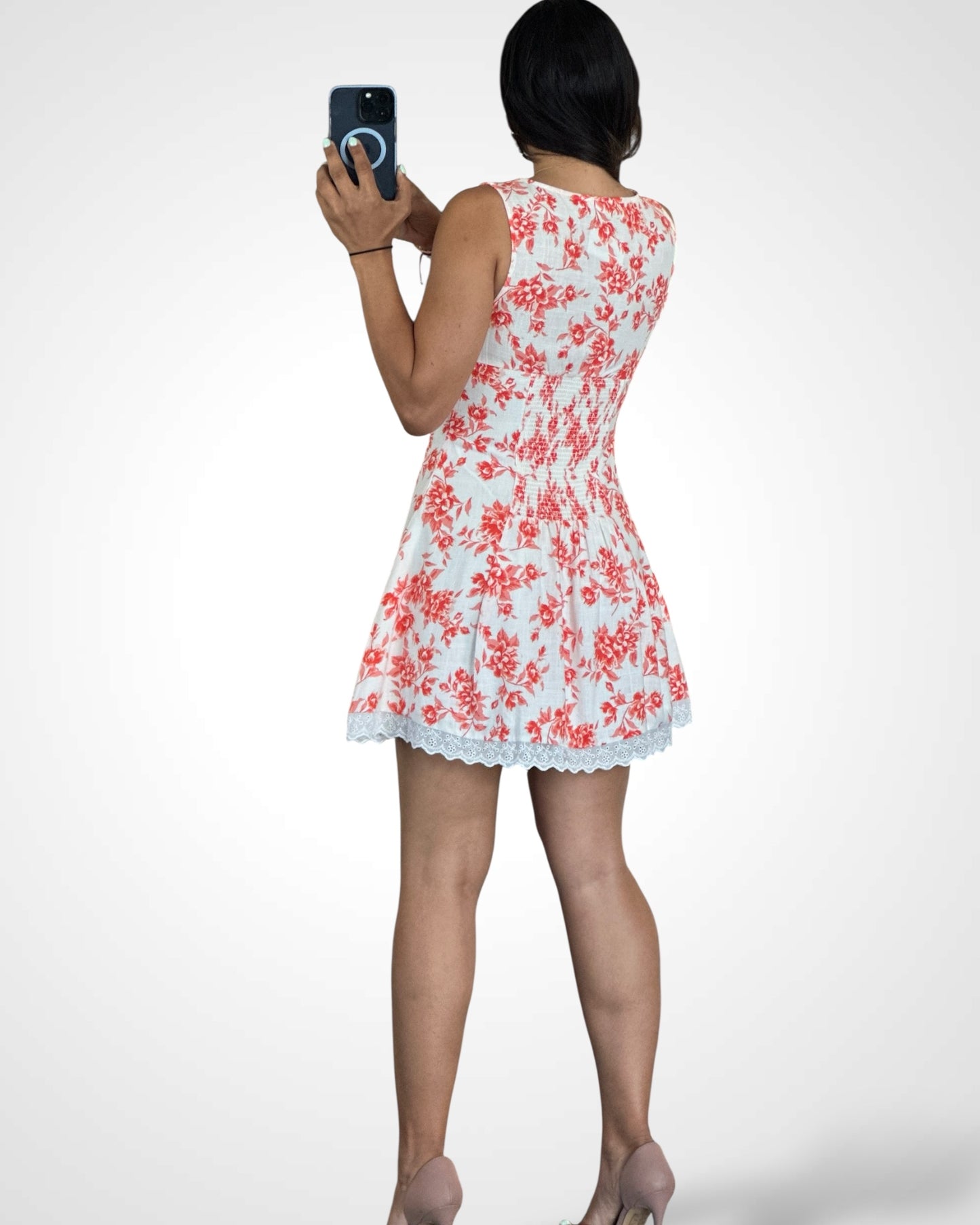 Vibrant Floral Scallop Lace Mini Dress