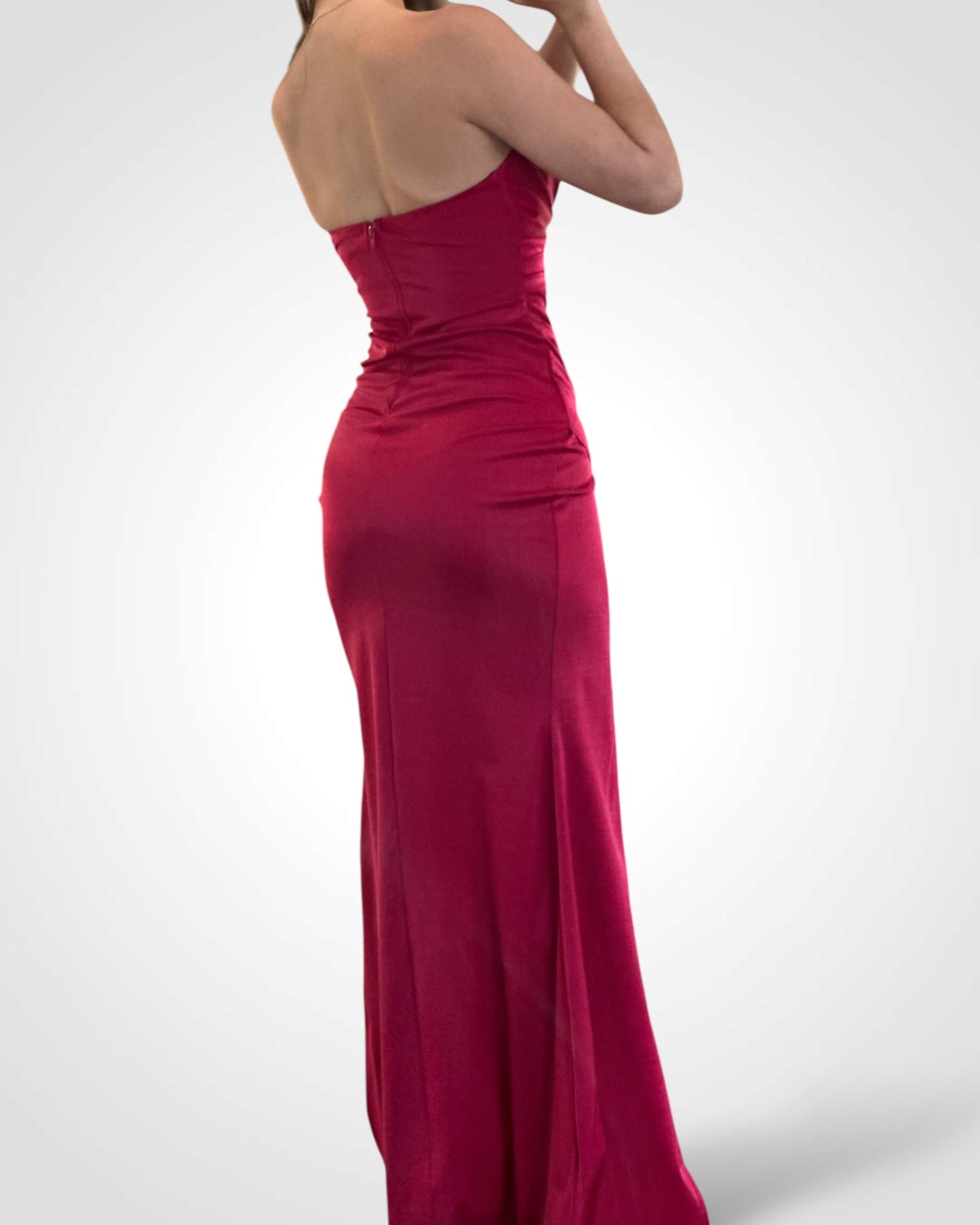 METALLIC SWEETHEART NECKLINE MAXI DRESS (RED)
