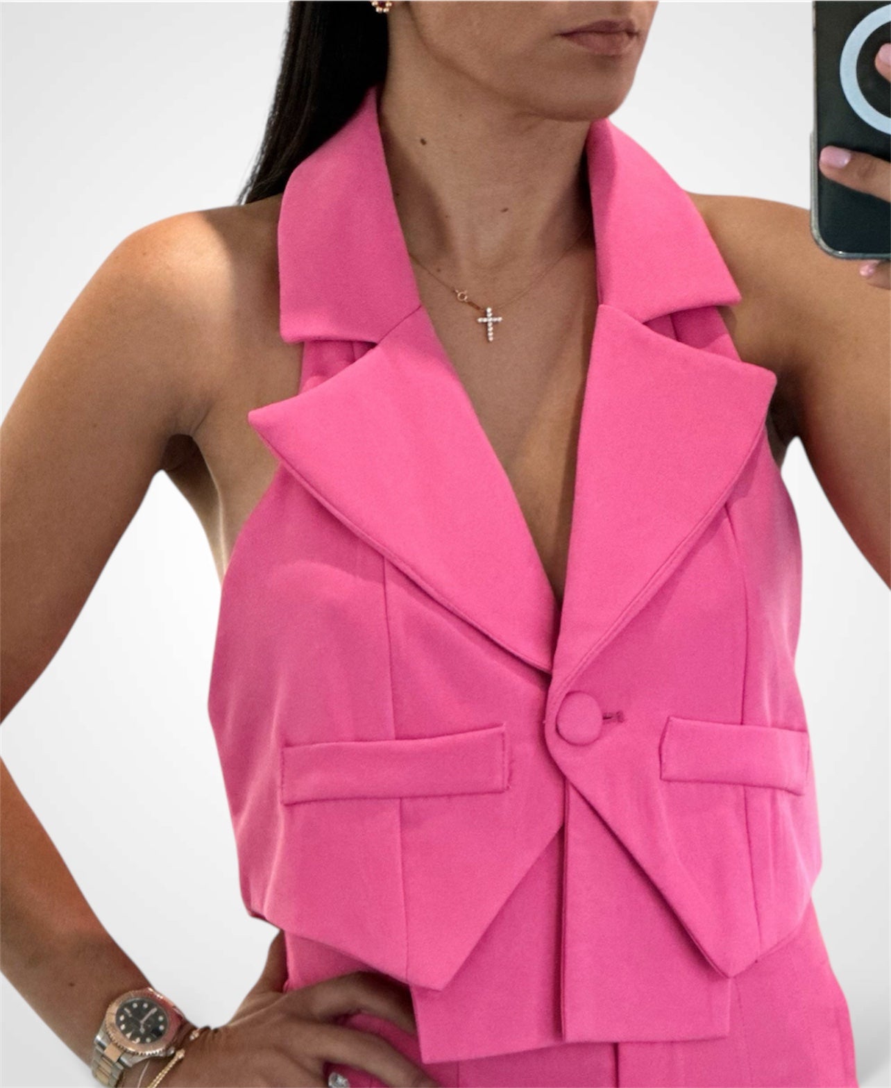 PINK COLLAR VEST OPEN BACK