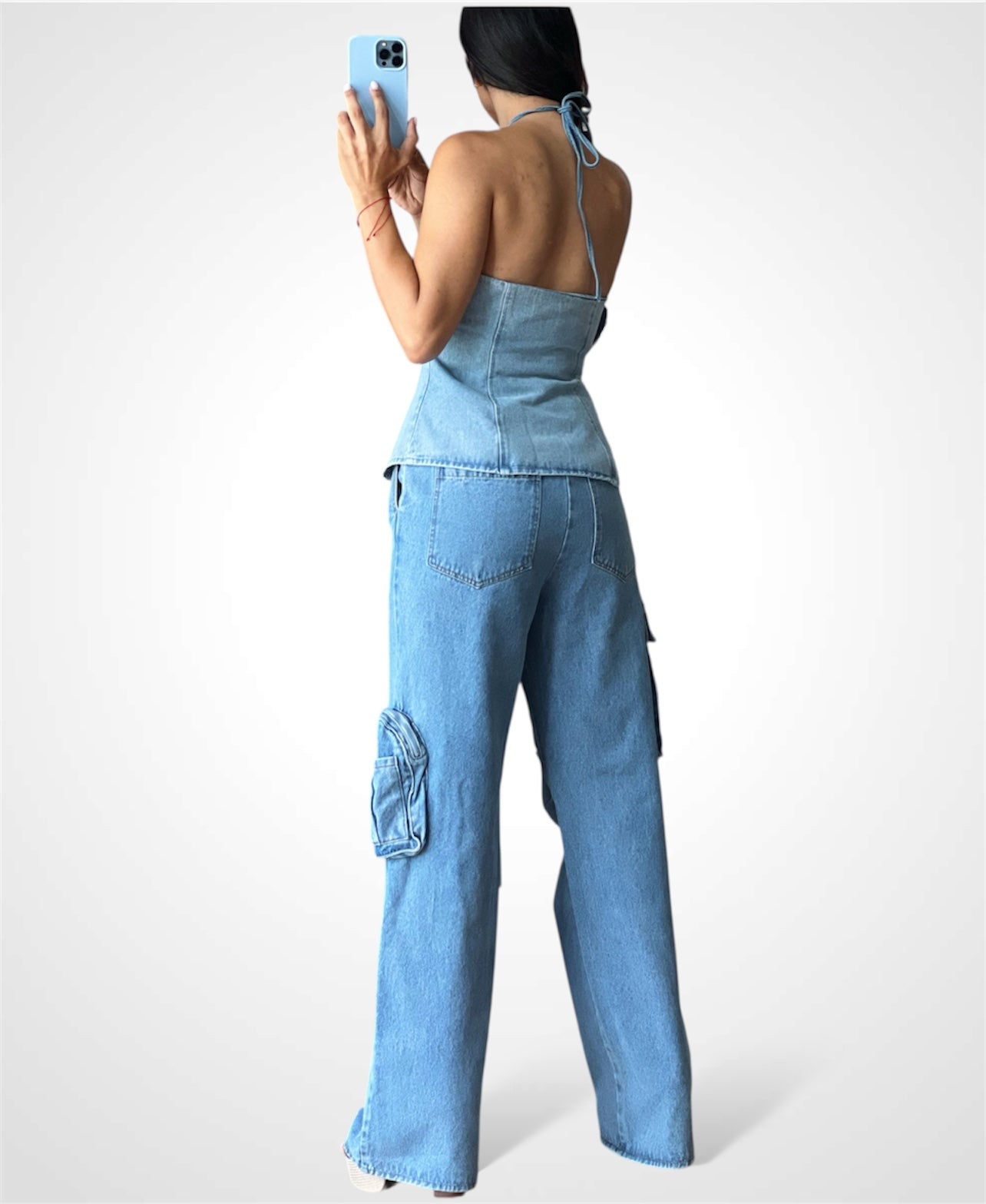 Denim Halter Neck Lace Up Top