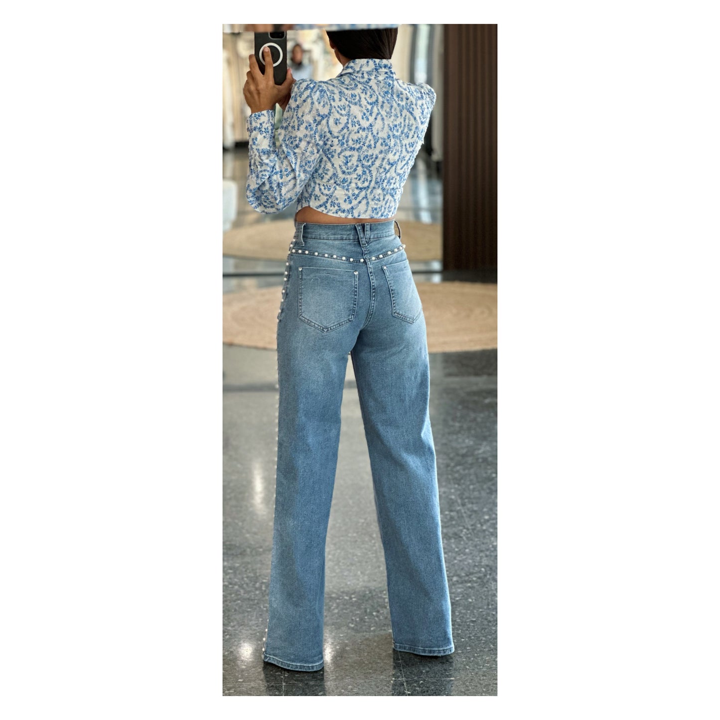 PEARL STUD HIGH RISE WIDE JEANS
