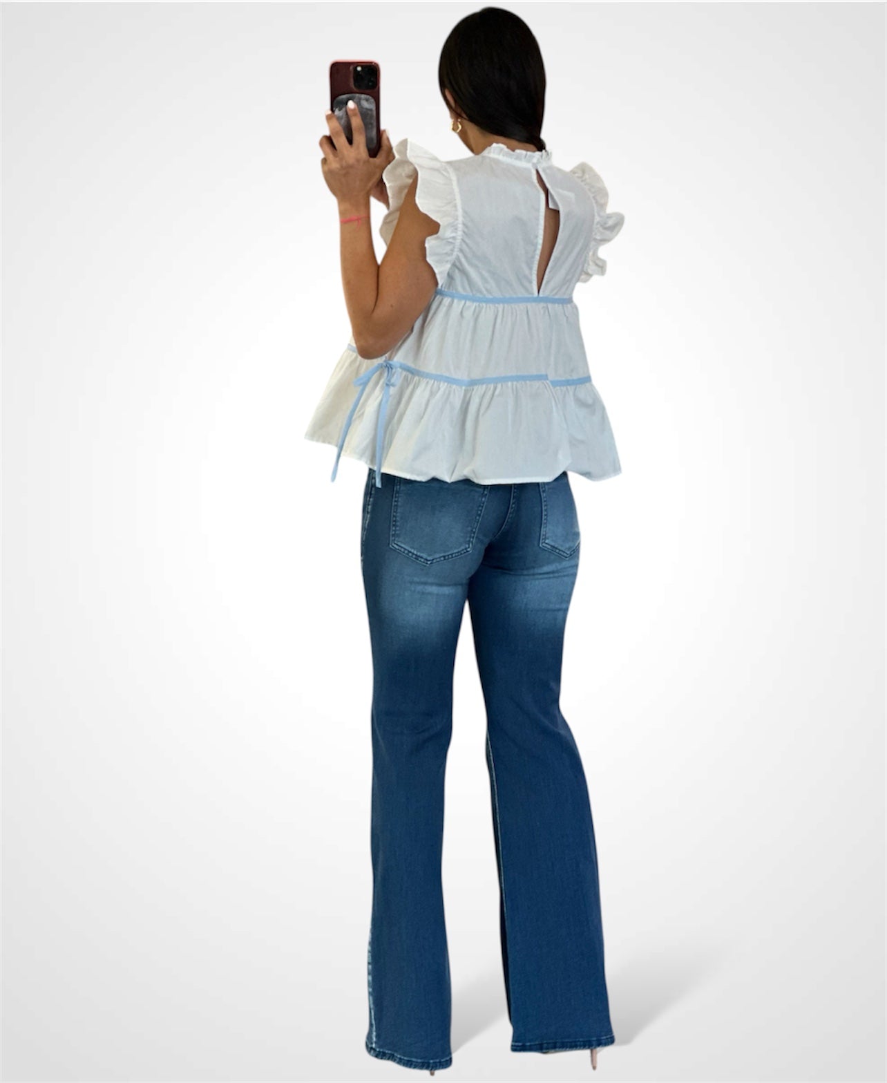 OFF WHITE NECKLINE RUFFLE TOP