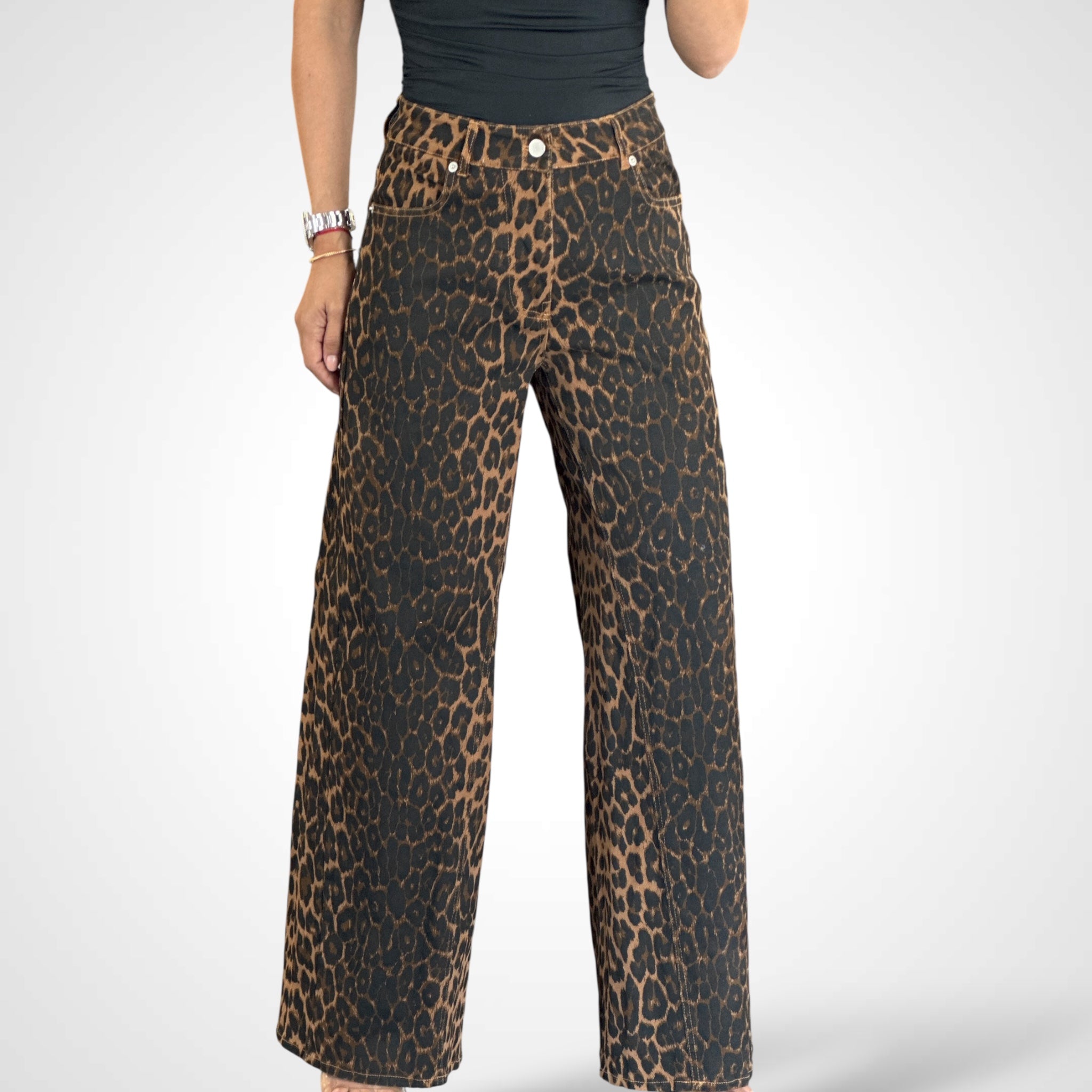 LEOPARD PRINTED DENIM PANTS