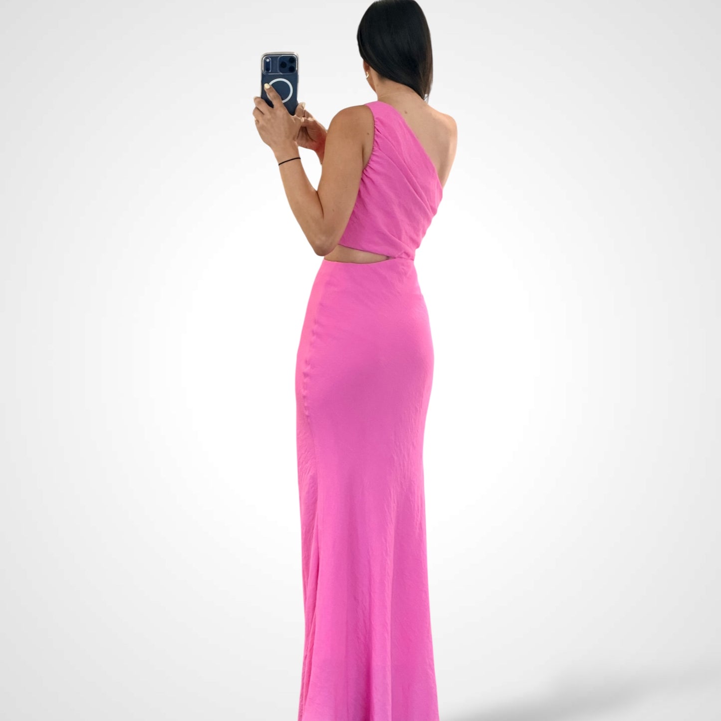 Hot Pink One Shoulder Dress with Flower