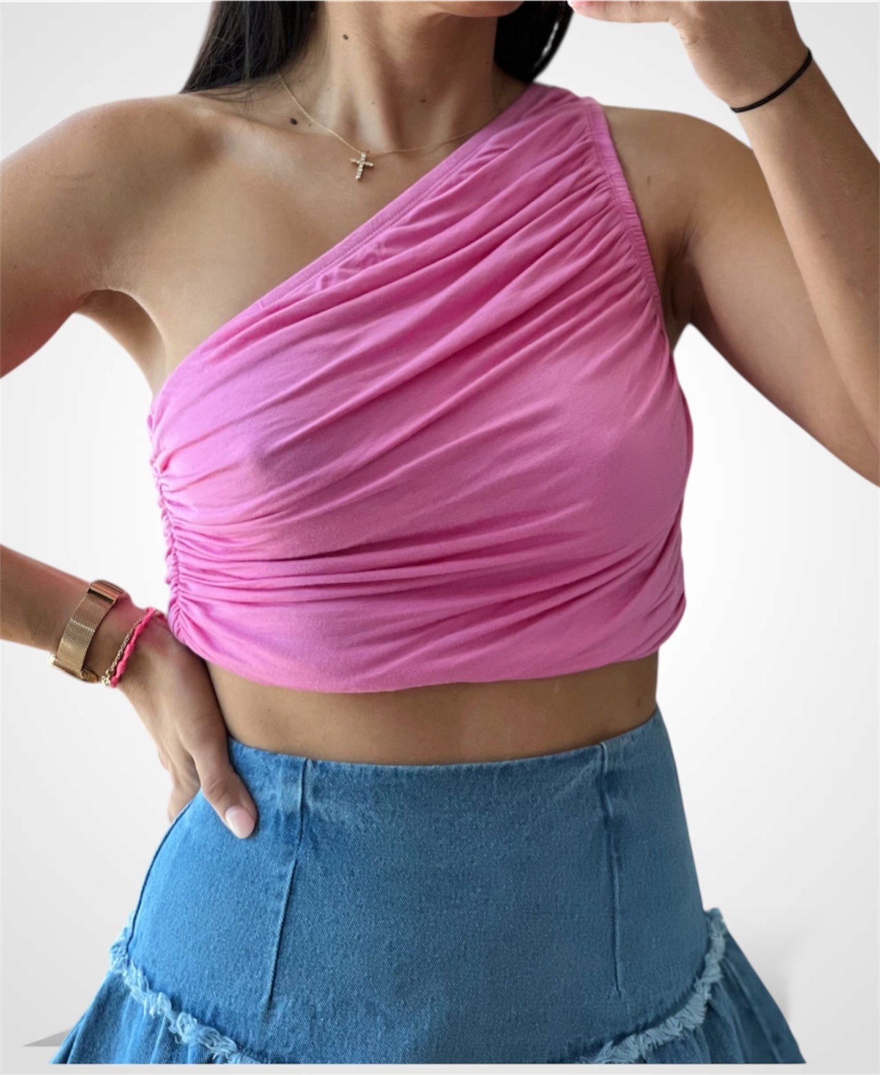 One shoulder Pink Crop