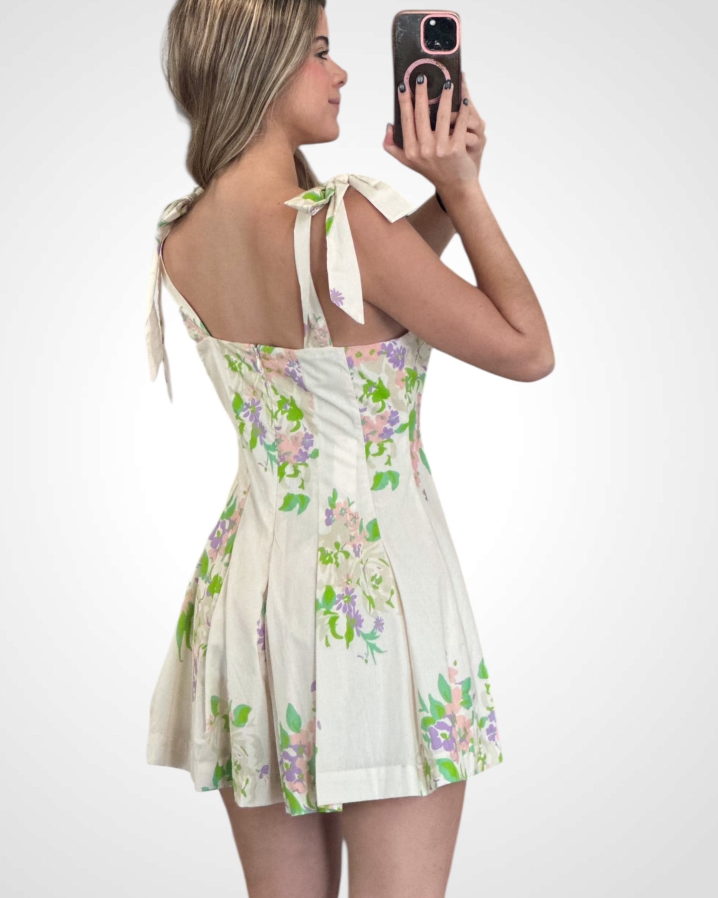 Floral Print Shoulder Self Tie Romper