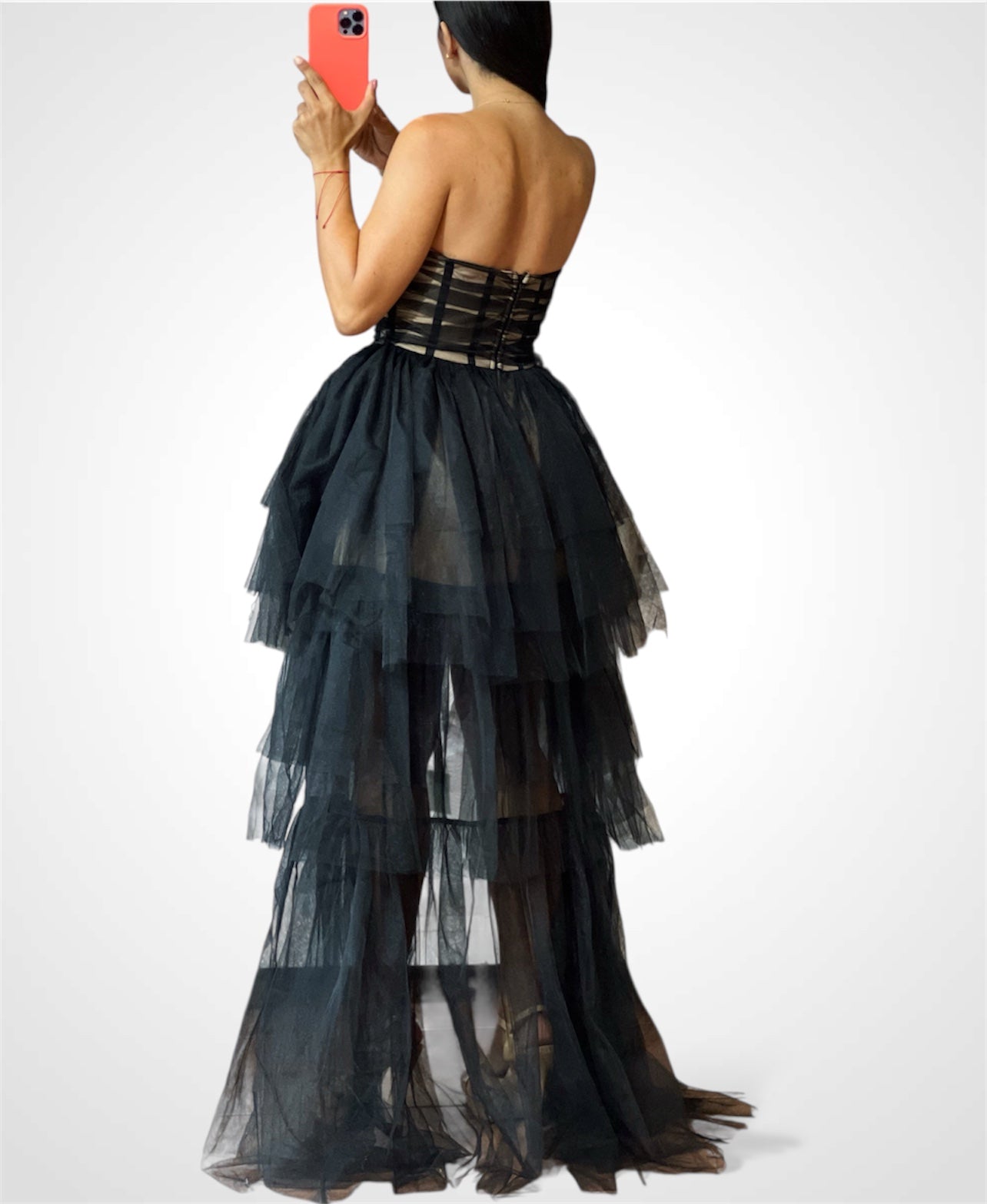TIERED MESH BUSTIER DRESS