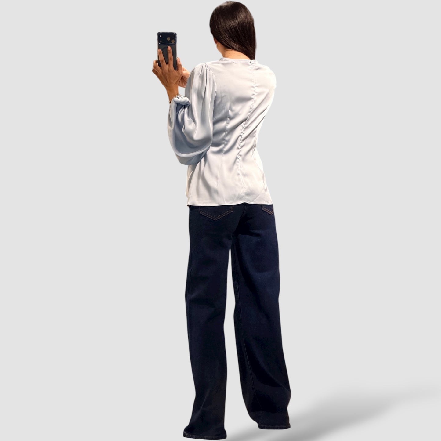 DUSTY BLUE TWISTED FRONT SILKY SATIN TOP