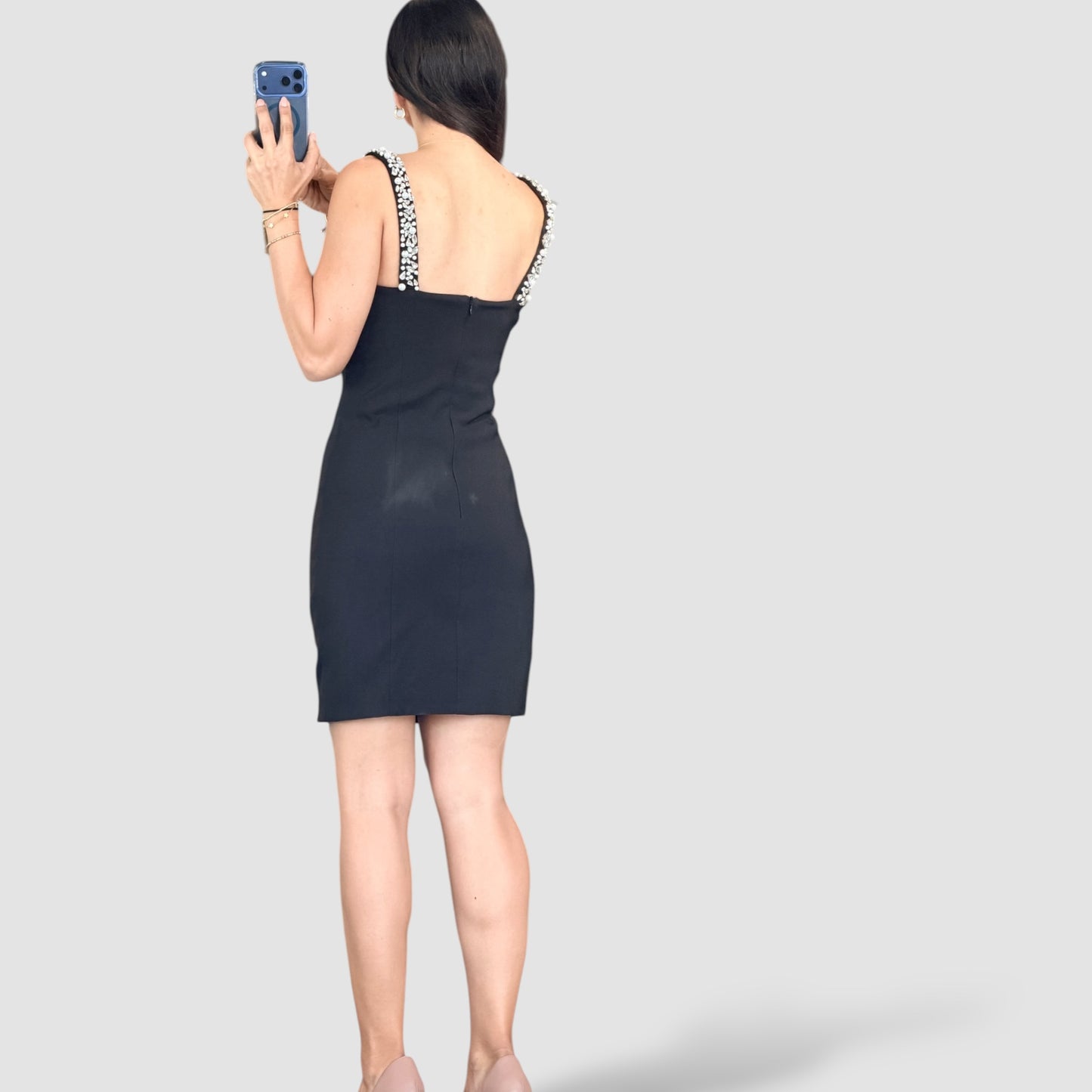 BLACK ENBELLISHED MINI DRESS