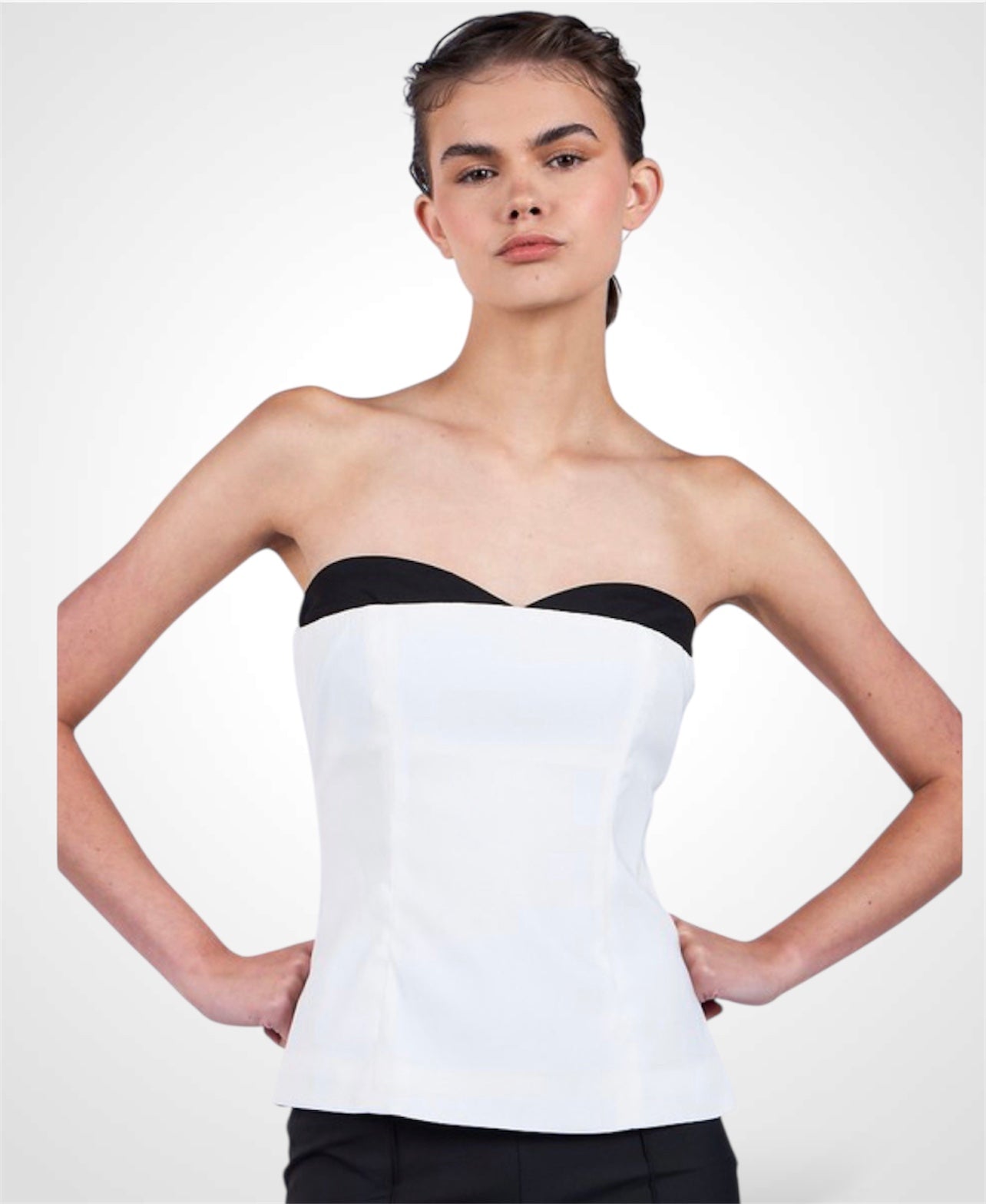 BLACK-WHITE BUST POINT BODY-CONSCIOUS FIT TUBE TOP