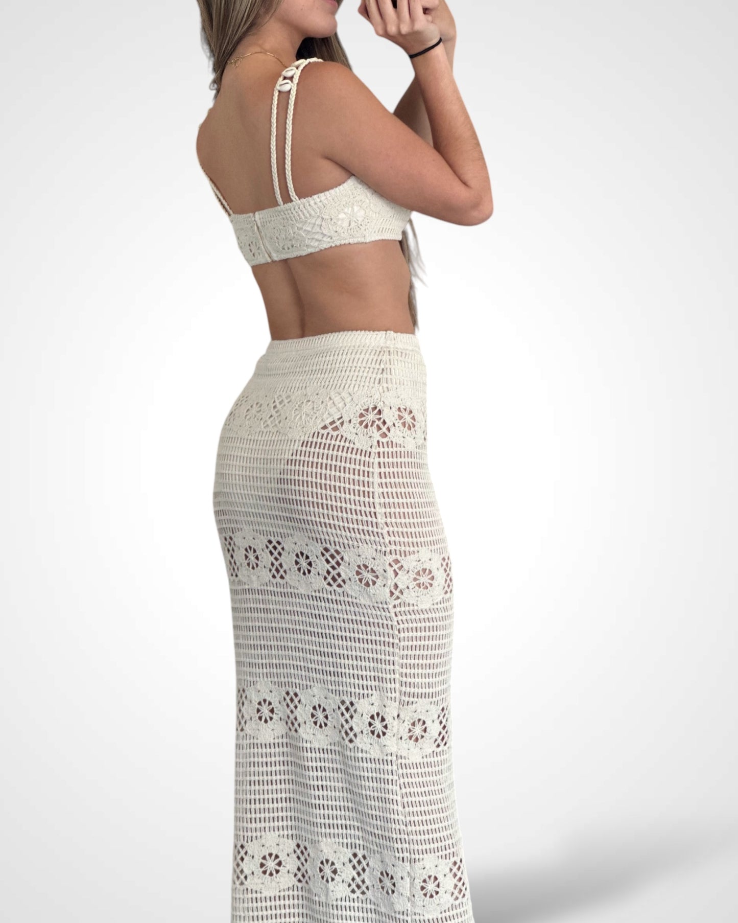 2PC CROCHET FLORAL IVORY MAXI DRESS