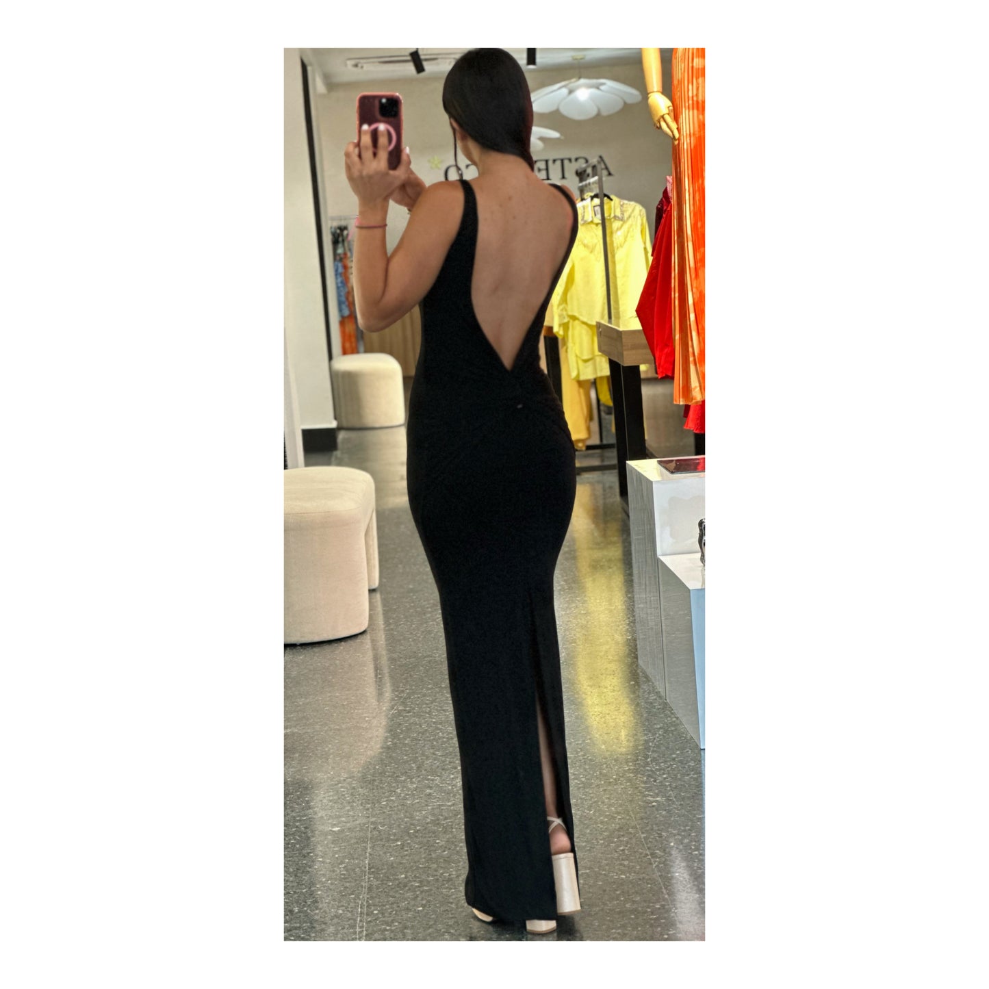 V-SHAPE TWISTED OPEN BACK SLIT MAXI DRESS