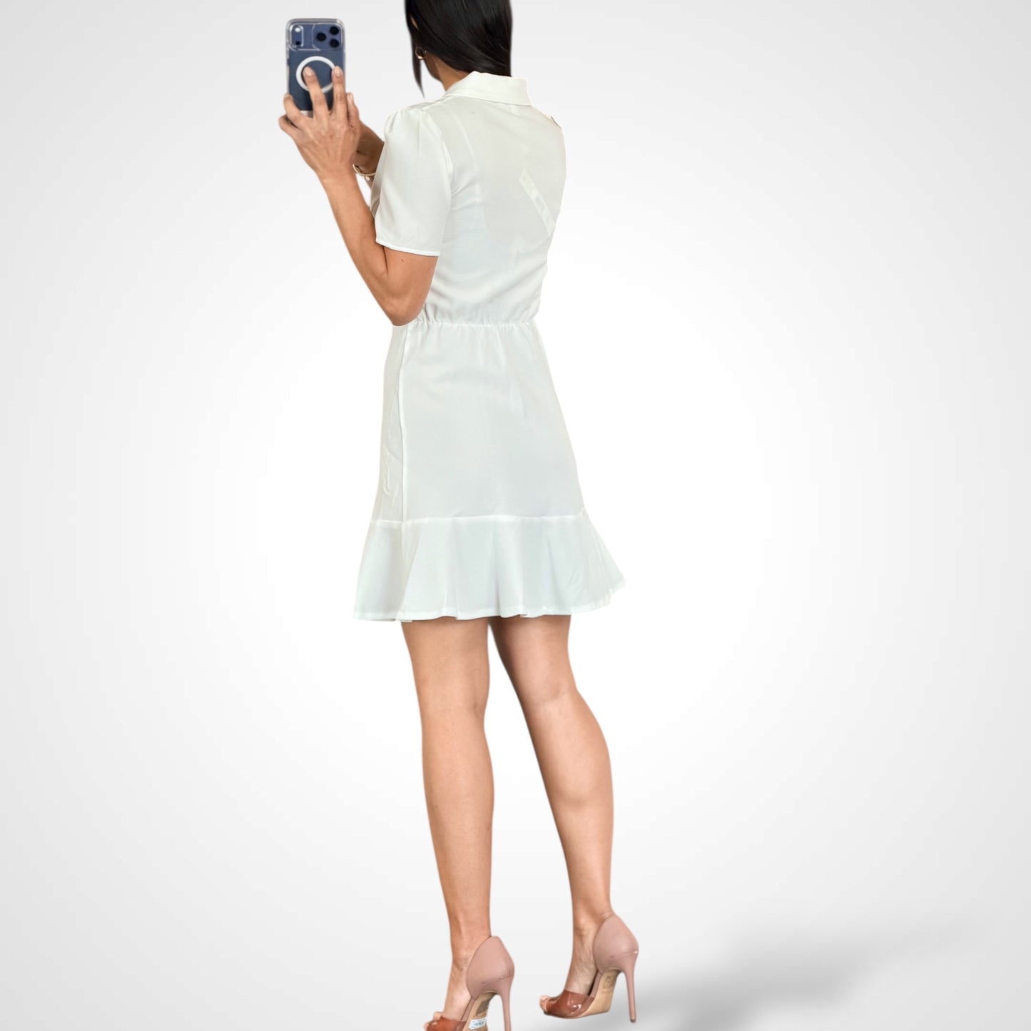 Collared Wrap W/ Jewel Buttons Woven Mini Dress