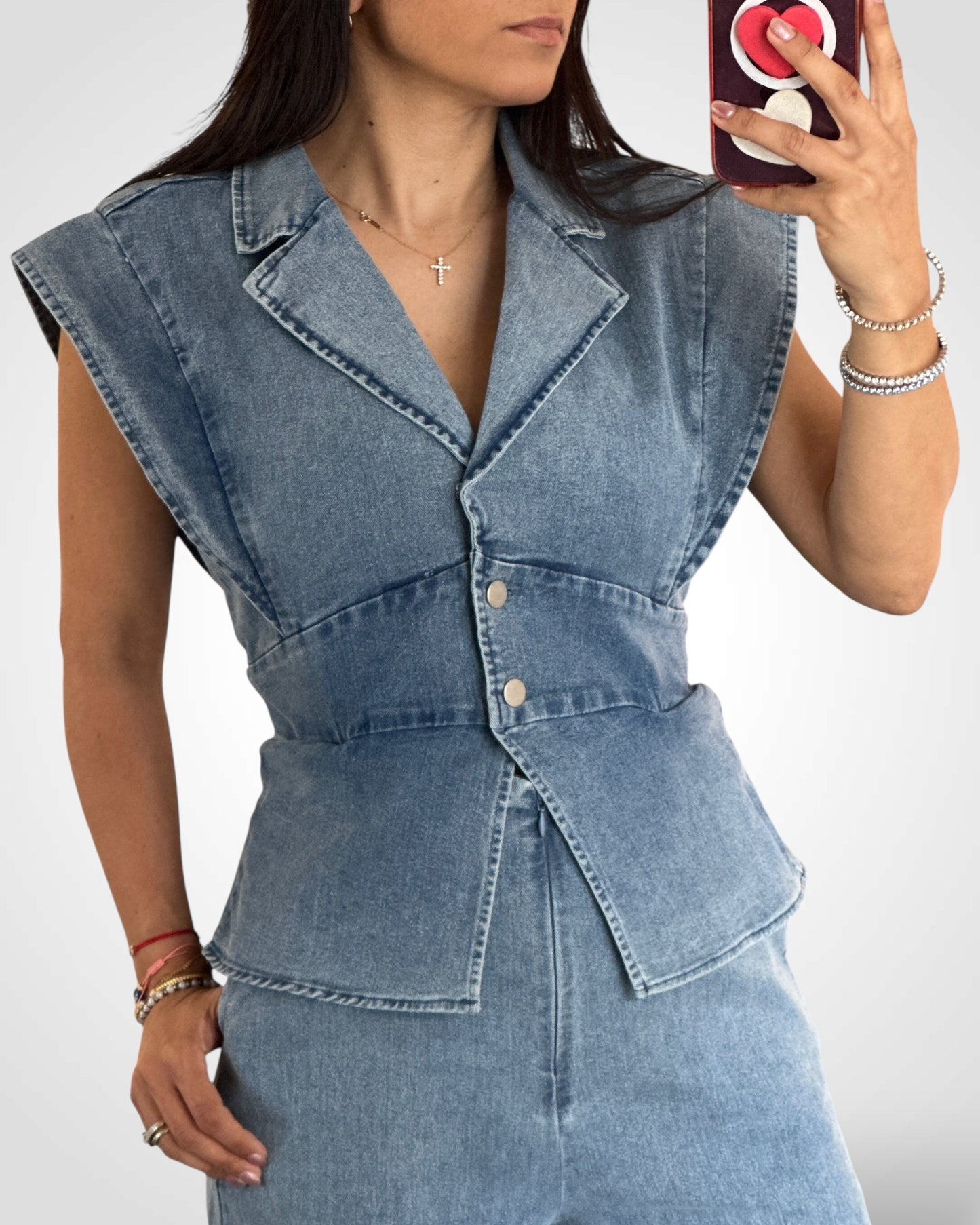 SJQ-Blazer Style Denim Jumpsuit