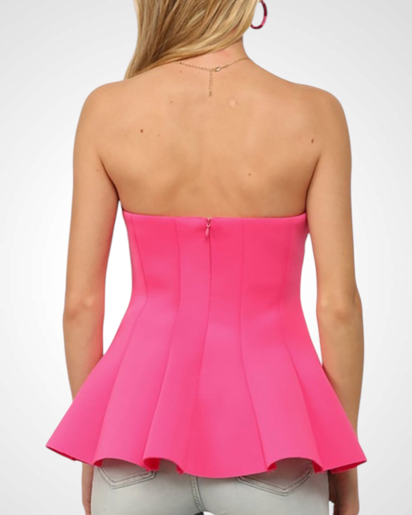 SOLID OFF SHOULDER FORM FITTING PEPLUM BUSTIER TOP (Punk)