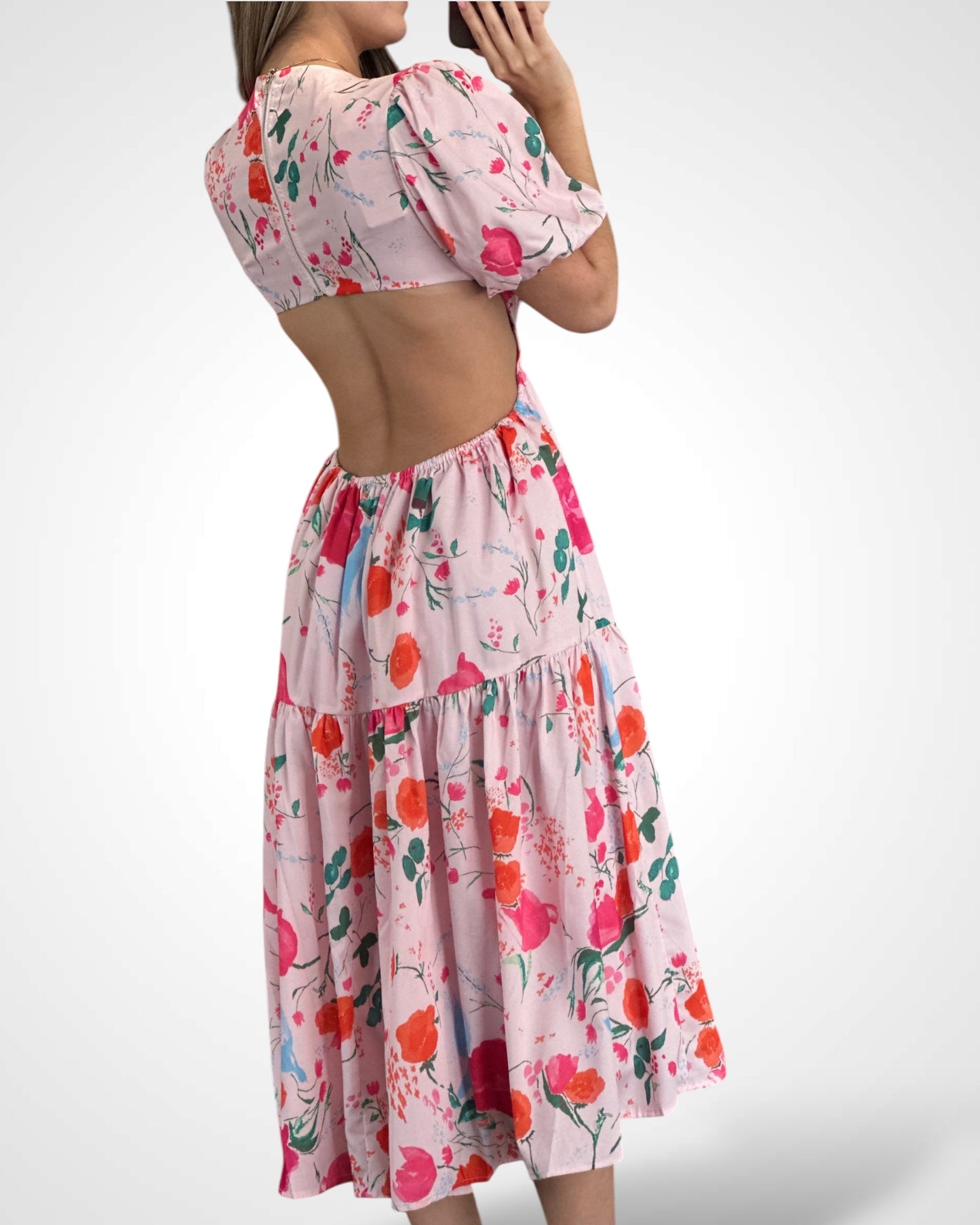 Floral Print Cutout Midi Dress