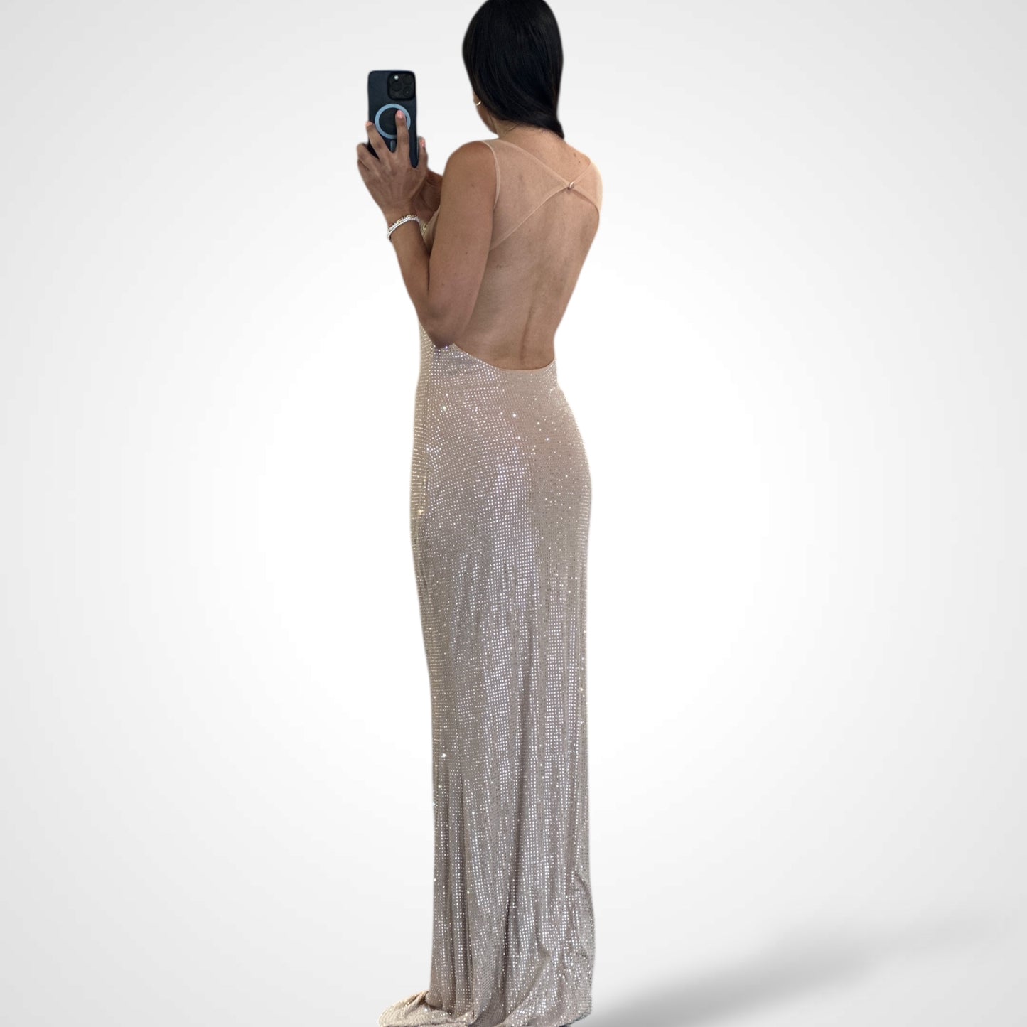 CRYSTAL NUDE LONG DRESS