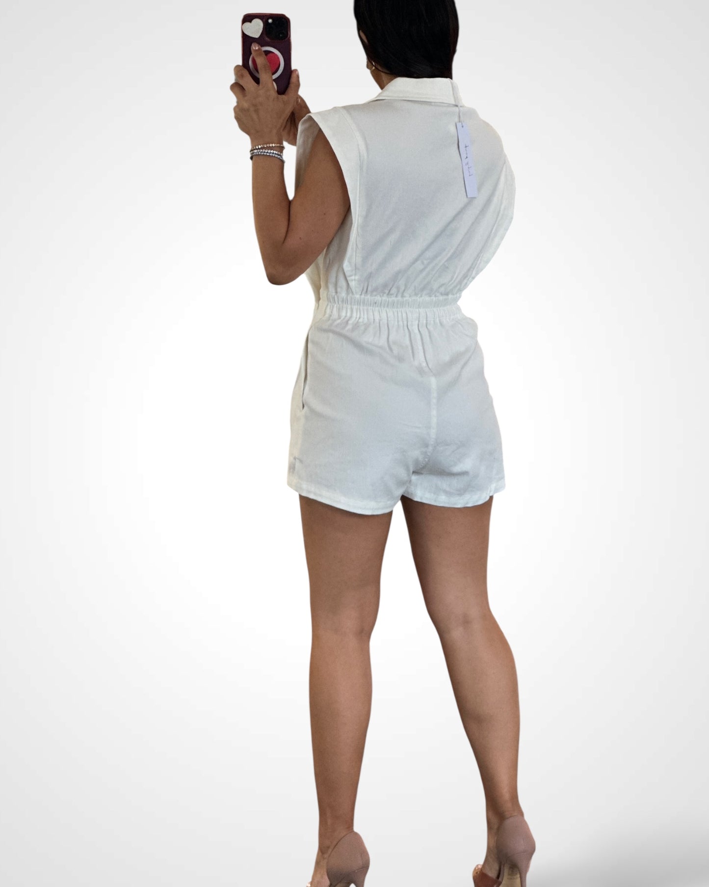 SJQ-White Blazer Style Top Connected Short