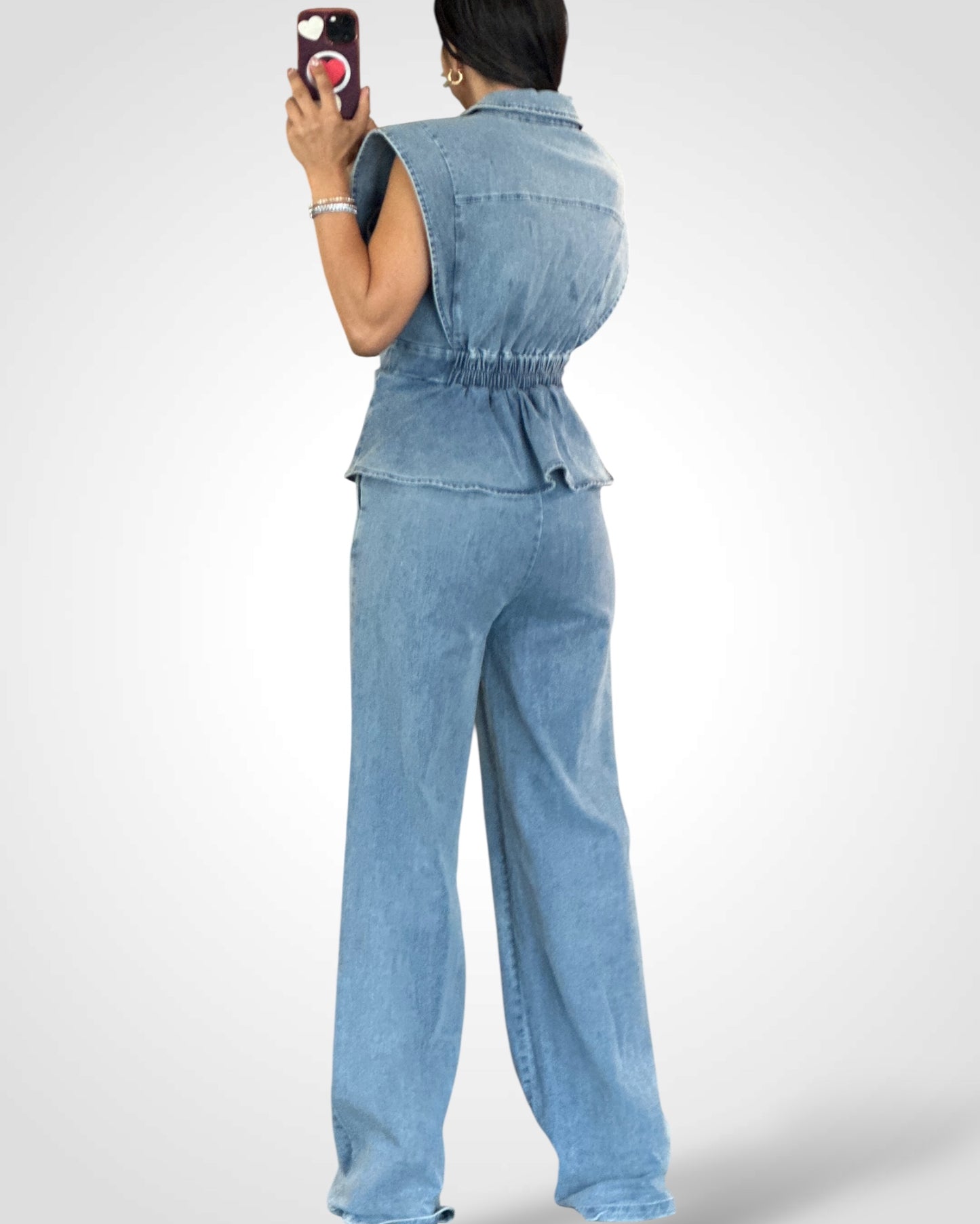 SJQ-Blazer Style Denim Jumpsuit