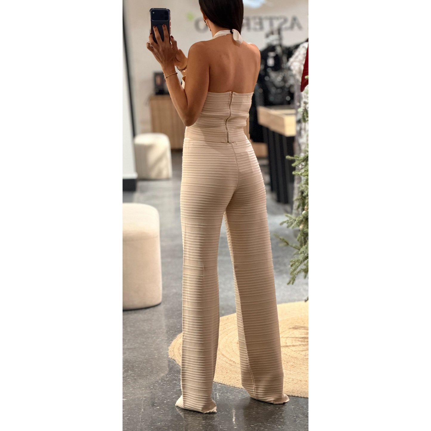 Rib Knit Two-tone Pant 2-pc Set