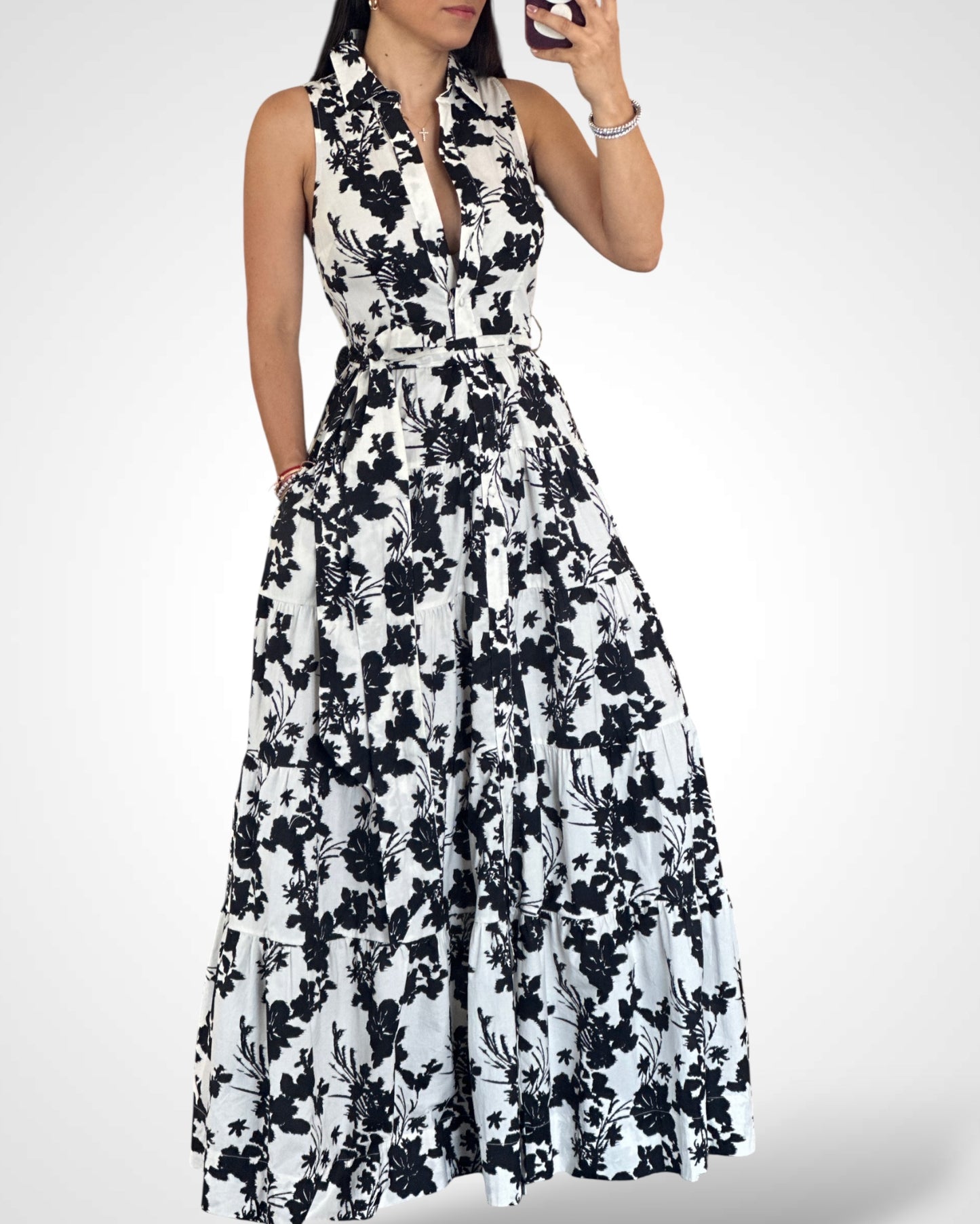 SJQ-Black white Maxi Dress