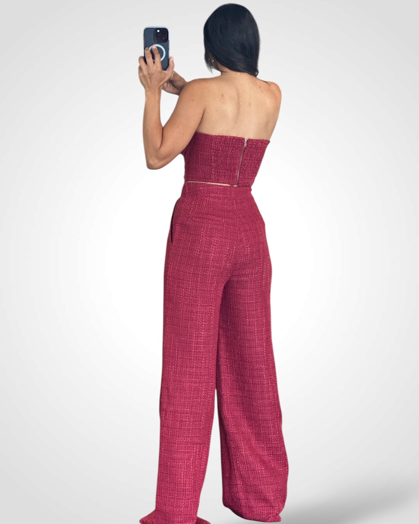 BURGUNDY LINEN LONG PANTS SET
