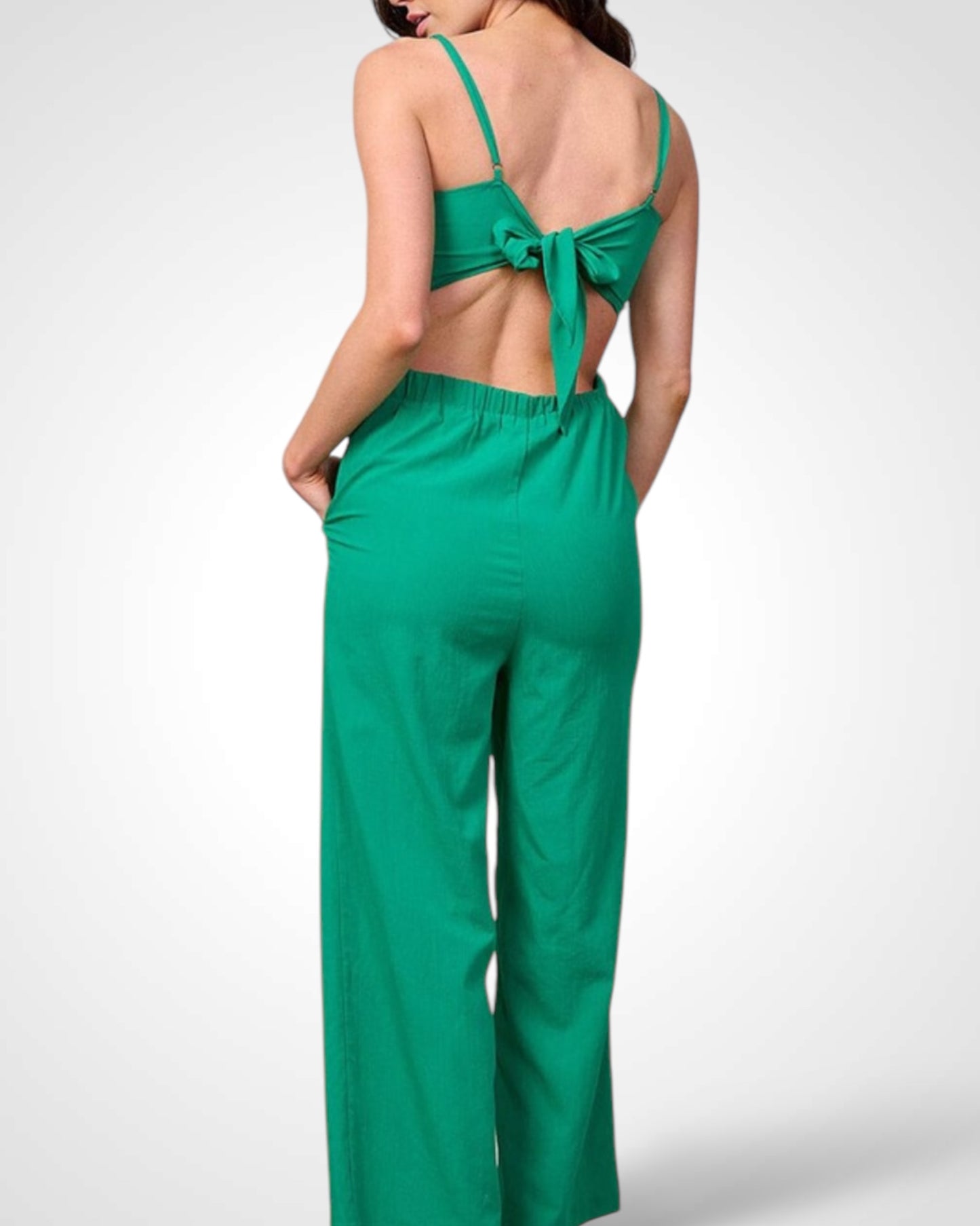 SJQ SOLID SLEEVELESS CUTOUT DETAIL OPEN BACK JUMPSUIT