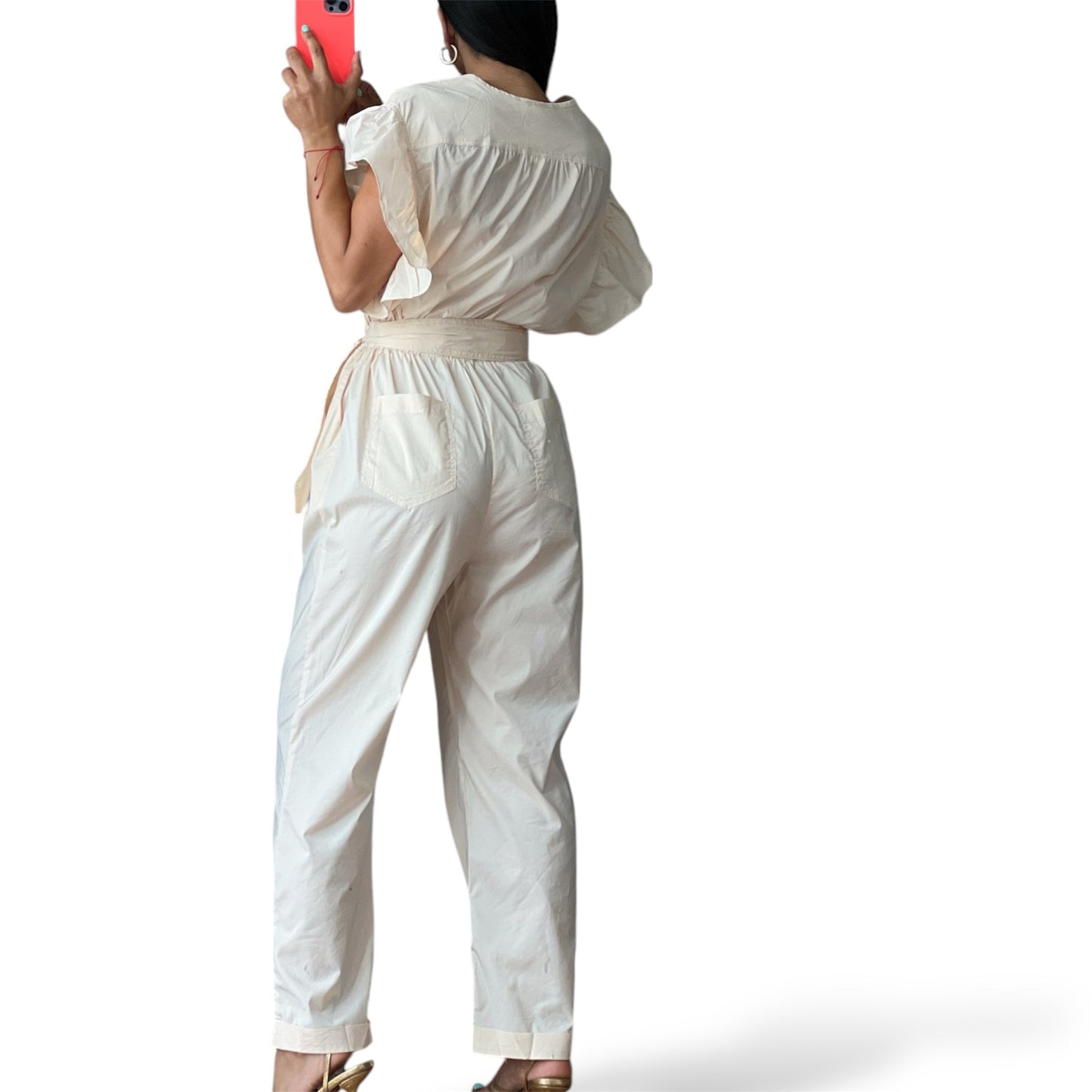 BIG RUFFLE SLEEVE ELASTIC WASITBAND JUMPSUIT