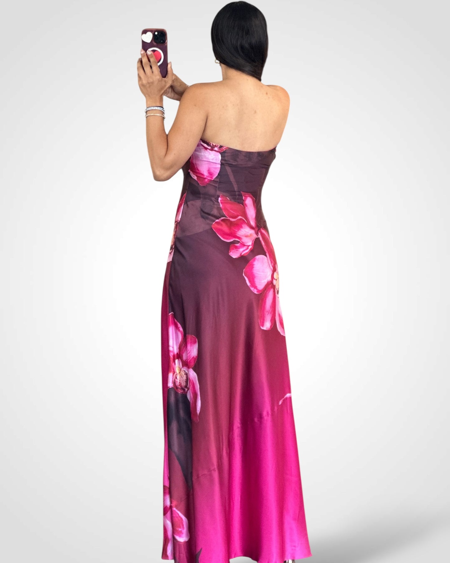 ZULU SATIN FLORAL MAXI DRESS