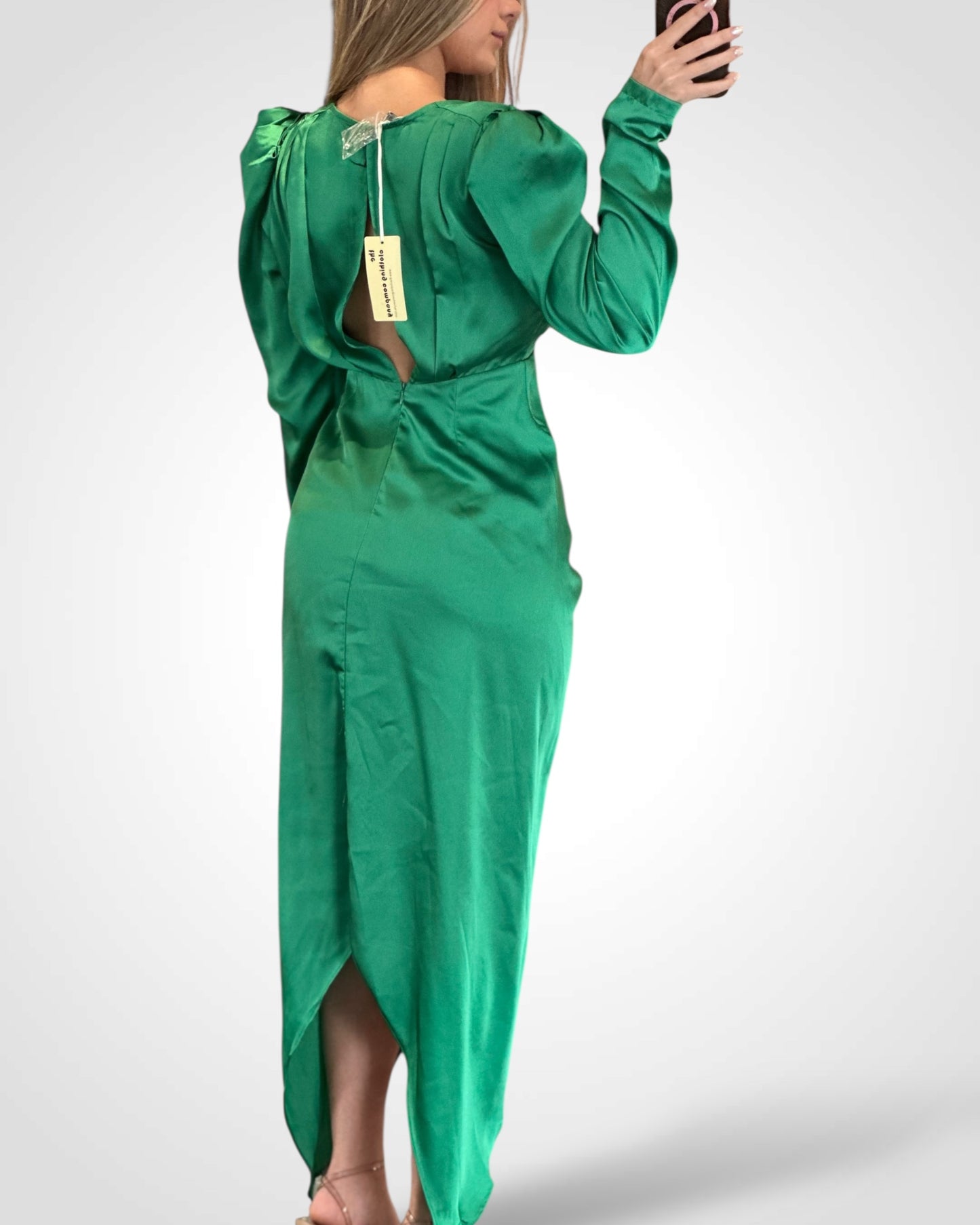 Long Sleeve Shirring Midi Dress