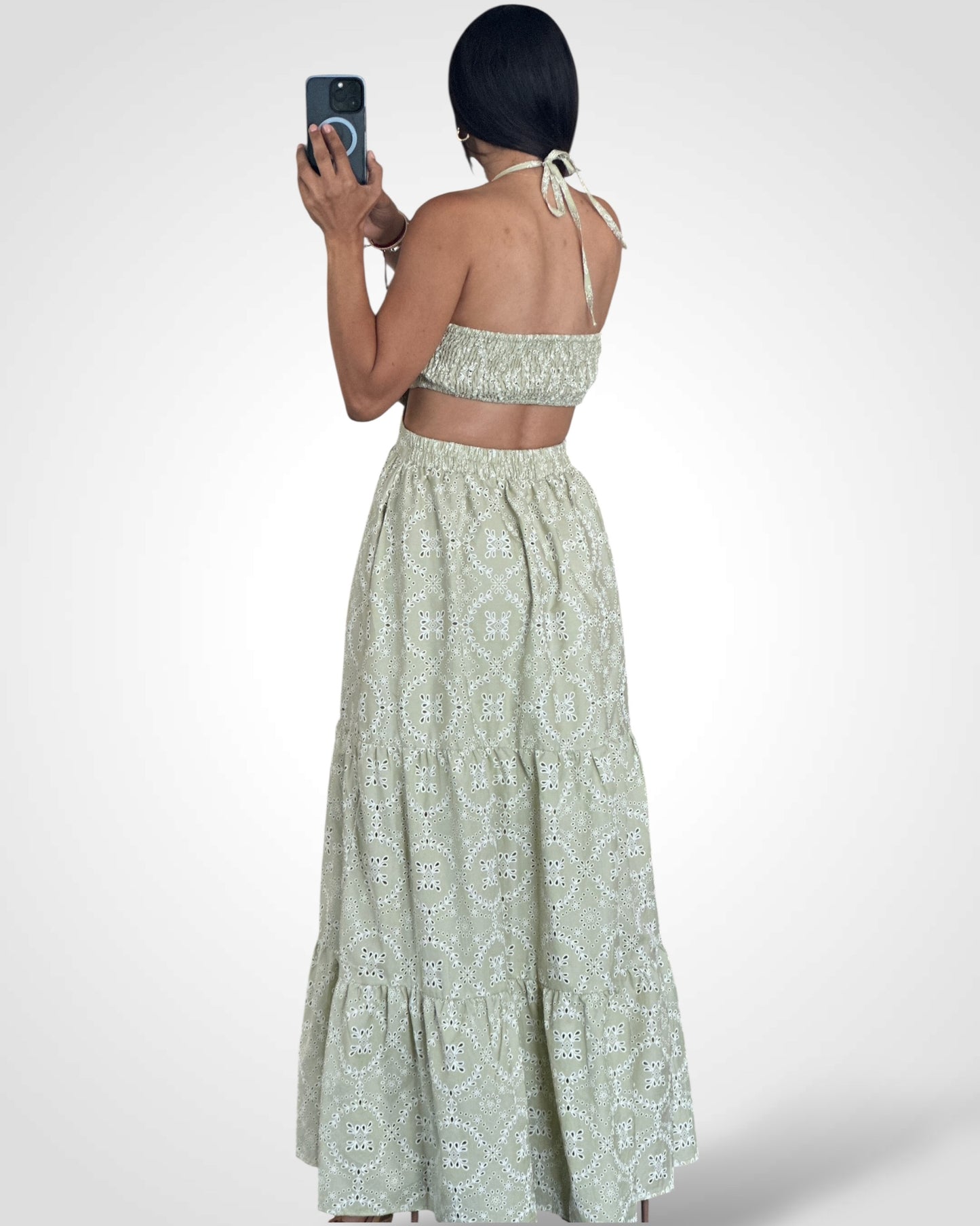 EYELET GREEN DRESS