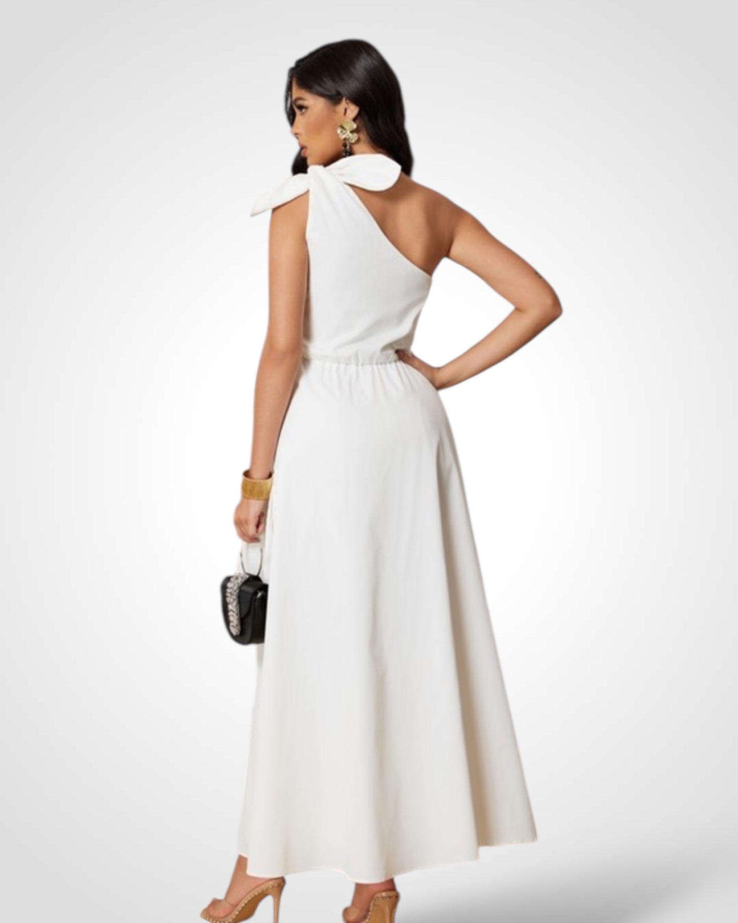 One Shoulder Solid Color Mid Dress