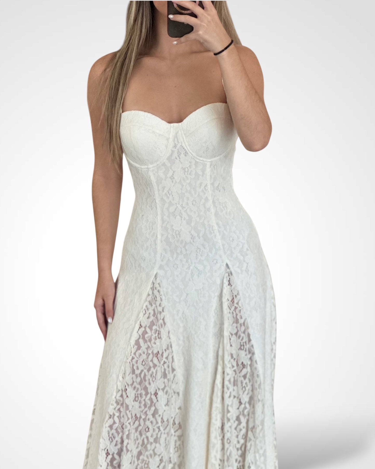 Floral Lace Godet Maxi Dress