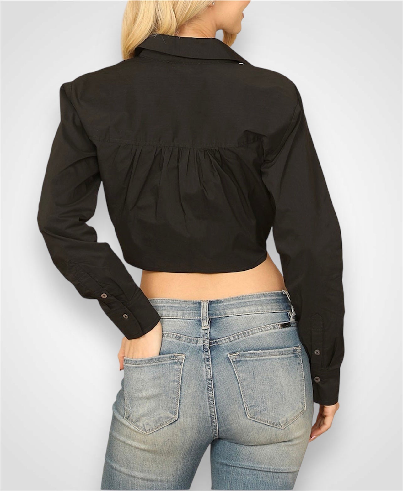 LONG SLEEVE COLLARED SURPLICE CROP TOP
