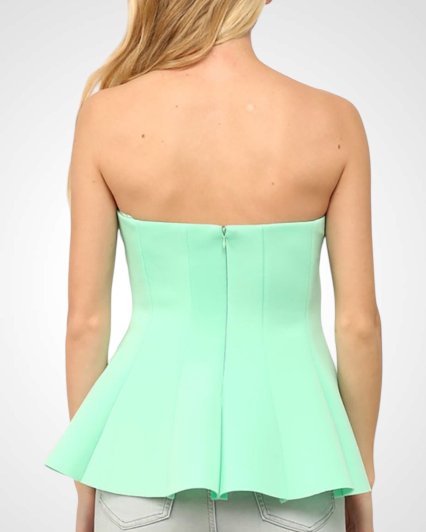 SOLID OFF SHOULDER FORM FITTING PEPLUM BUSTIER TOP (Mint)