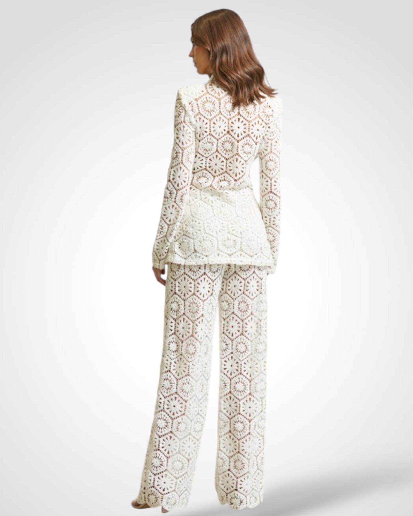 Crochet Knit Blazer-pant 2-pc Set