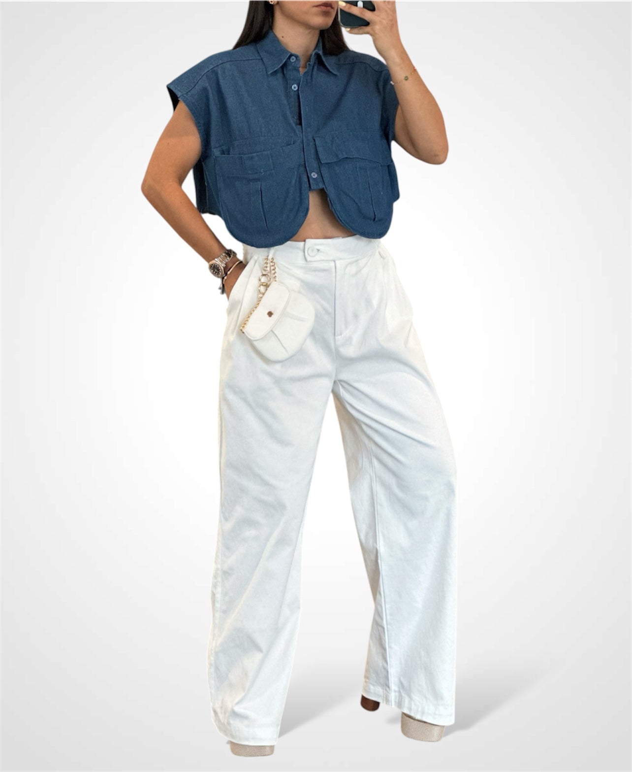 DARK DENIM CROPPED VEST BOUNDLESS WITH POCKETS