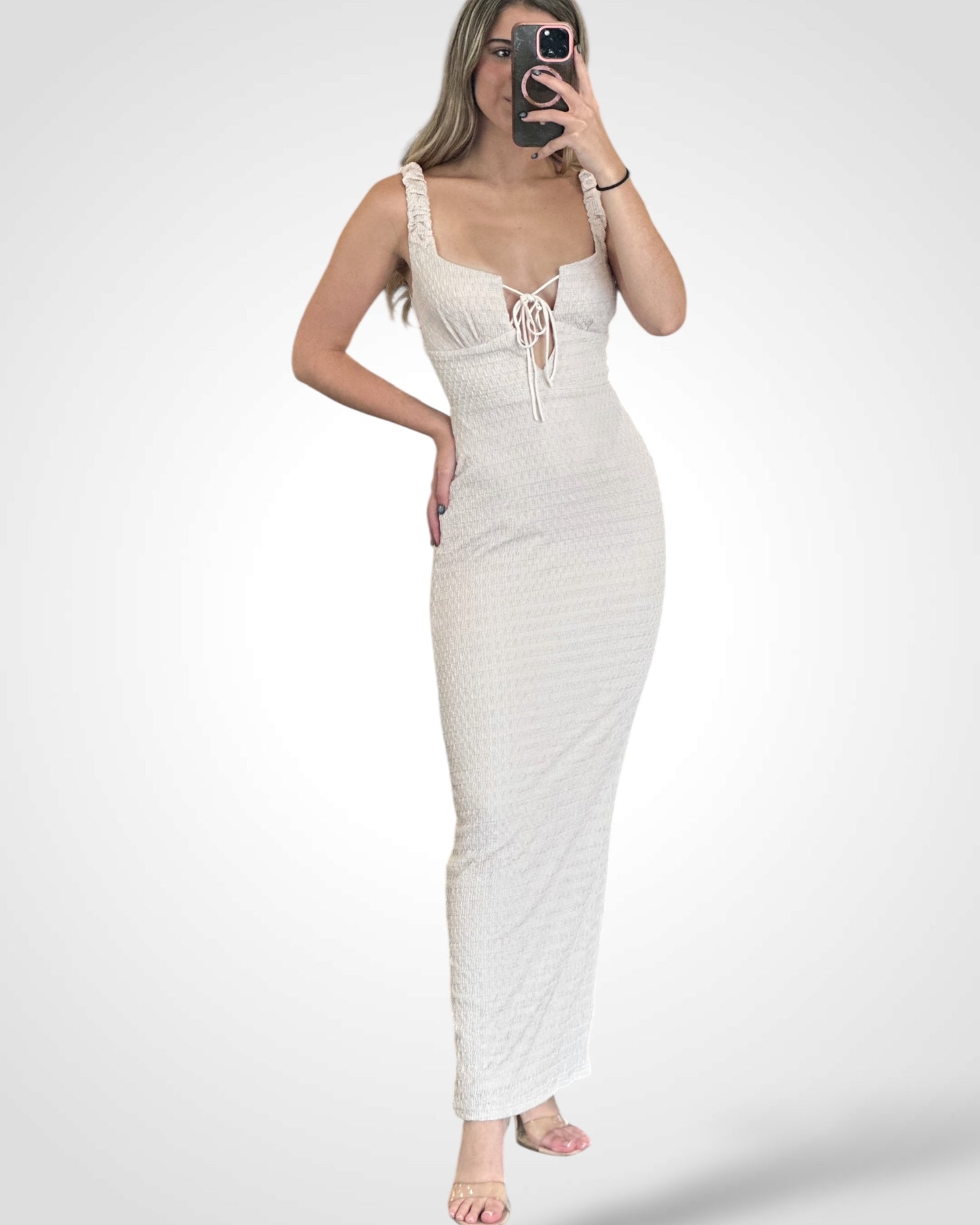 Crinkle Fabric Bodycon Maxi Dress