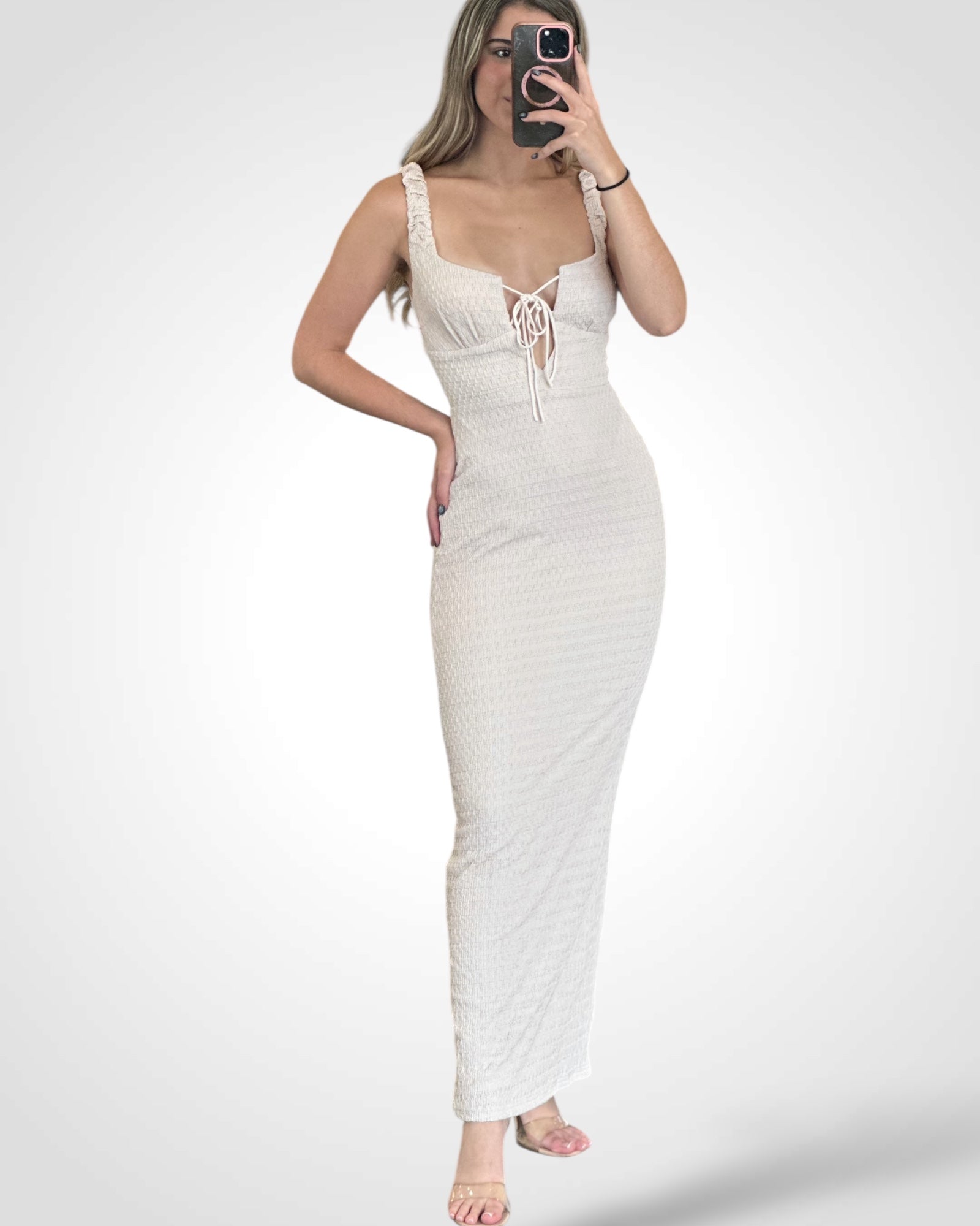 Crinkle Fabric Bodycon Maxi Dress