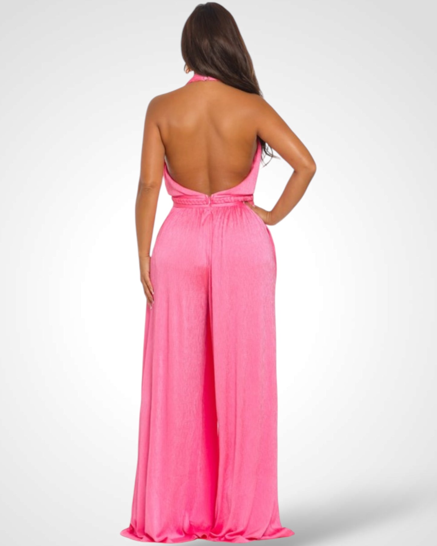 DEEP V HALTER NECK LACE-UP JUMPSUIT