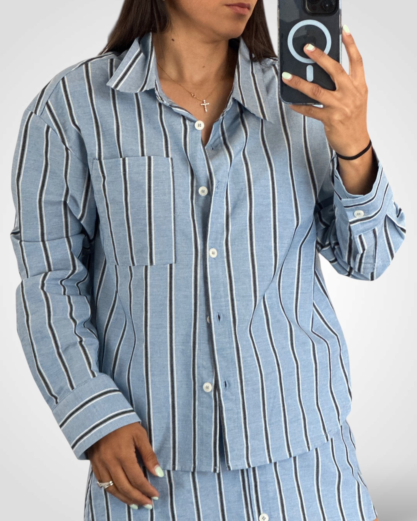 STRIPED LONG SLEEVE SHIRTS AND SKORT