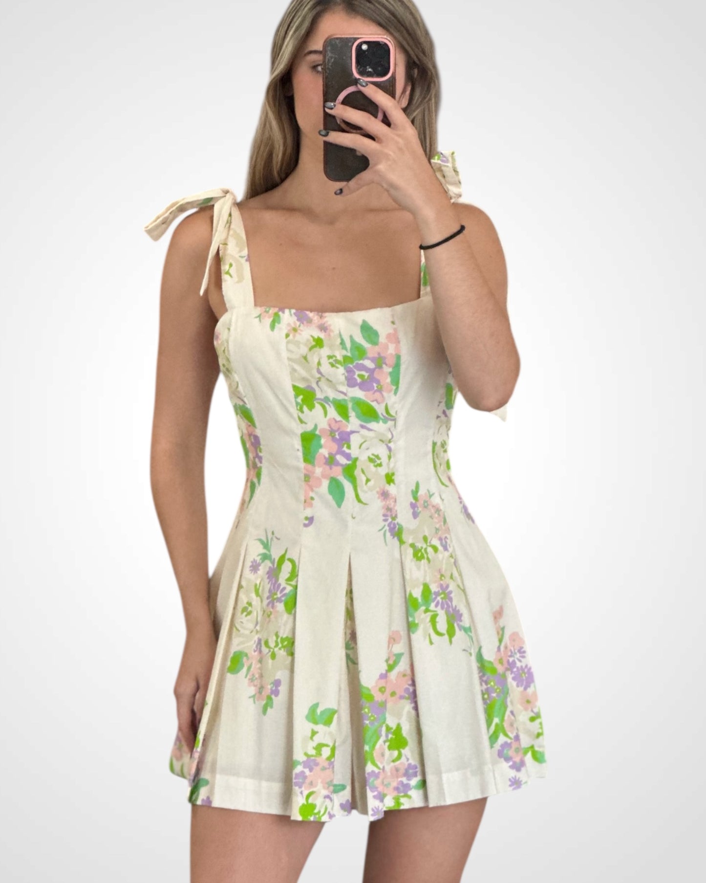 Floral Print Shoulder Self Tie Romper