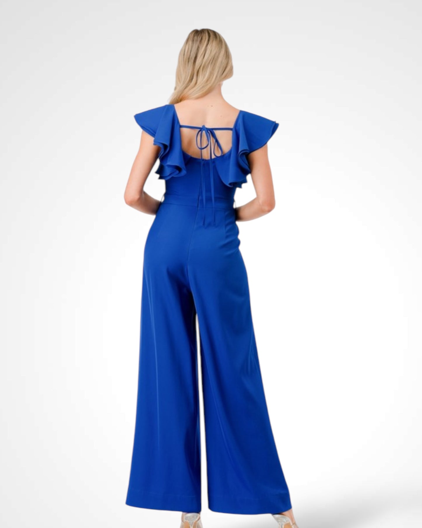 Blue Ruffle Detail Wide Leg Jumpsuit