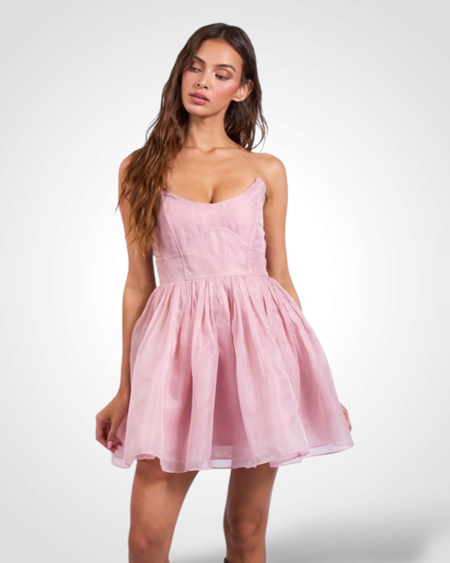 SOLID COLOR BABY DOLL STYLE SHEER MINI DRESS