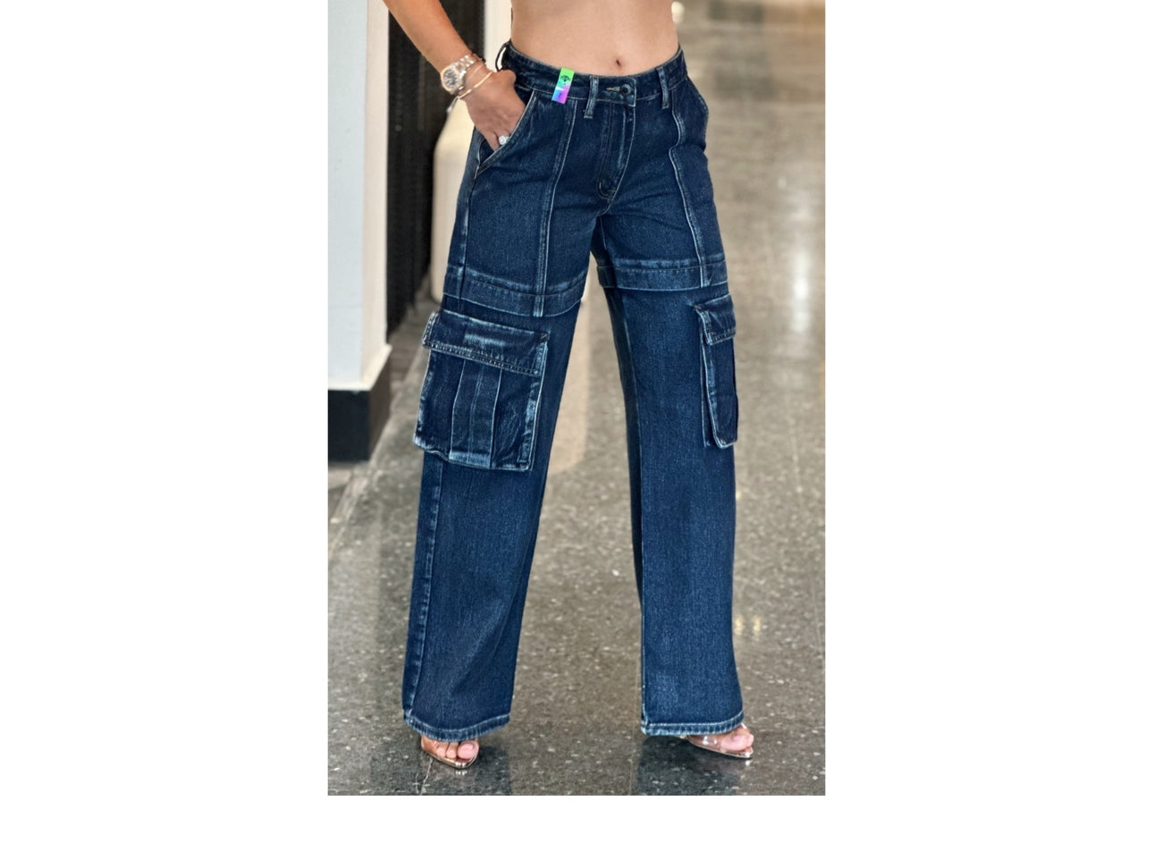 Dark Stone Cargo Pocket Jeans