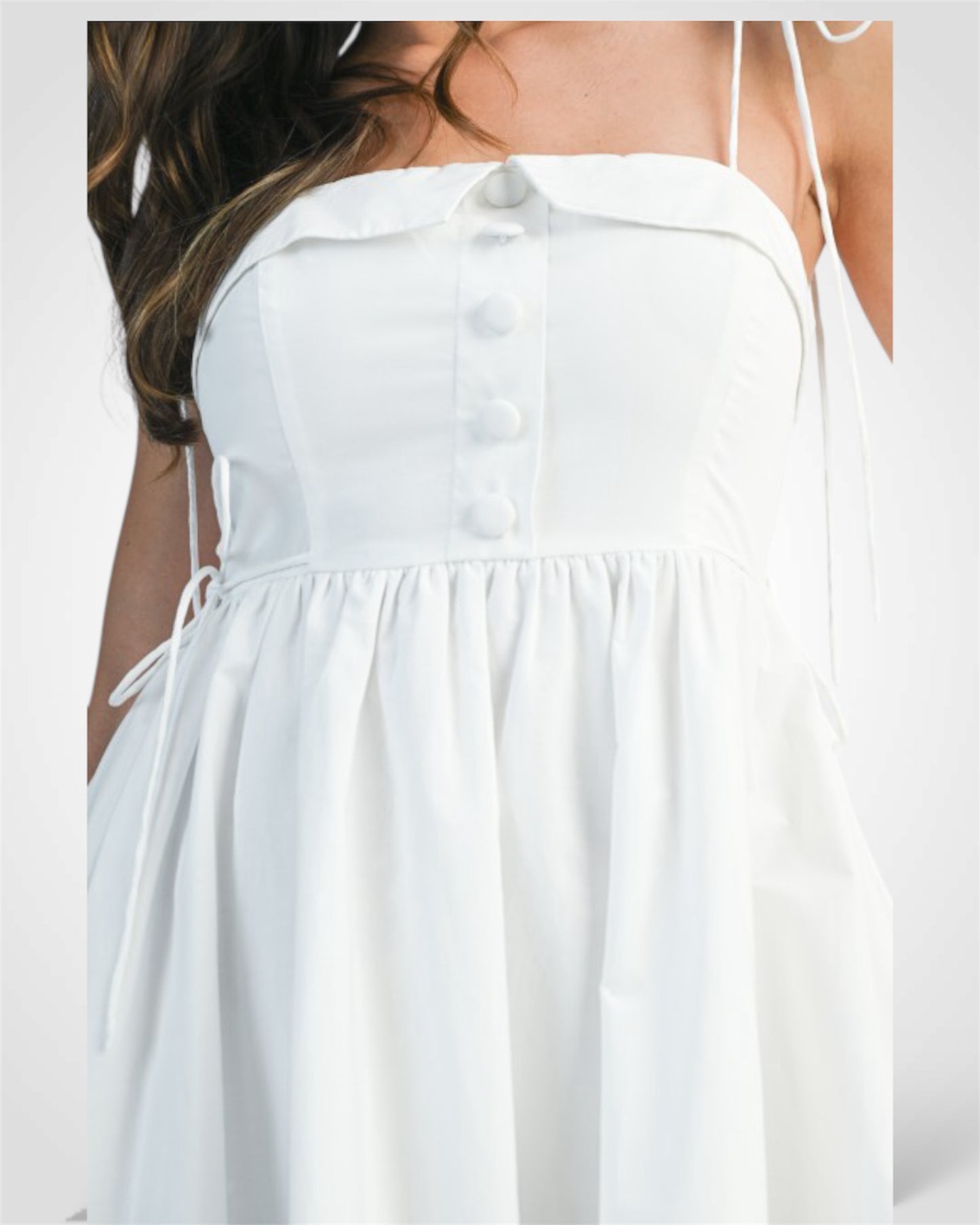 White Spagehtti Self Tie Strap Bubble Hem Midi Dress