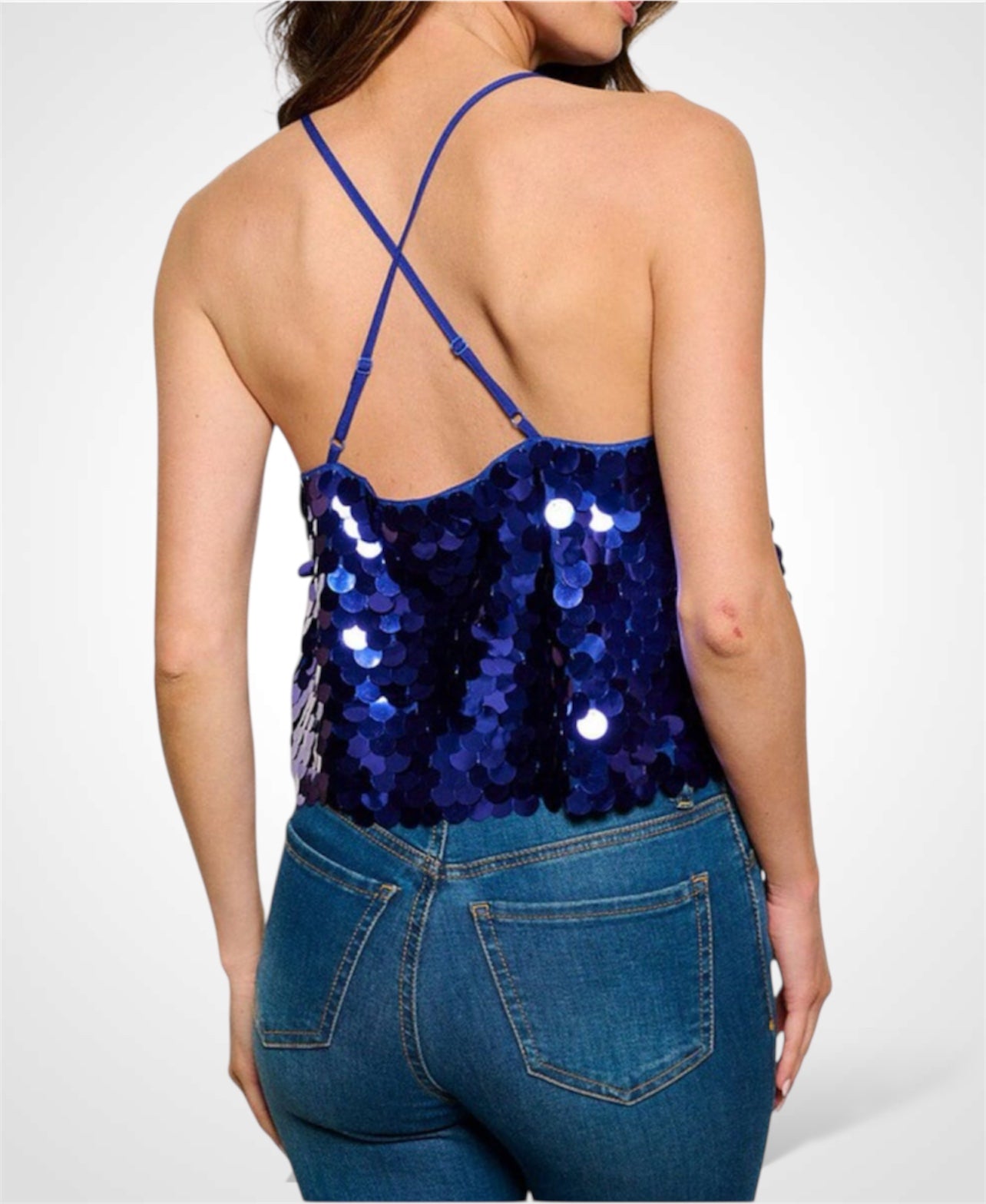 SLEEVELESS OPEN BACK SEQUINS TANK TOP
